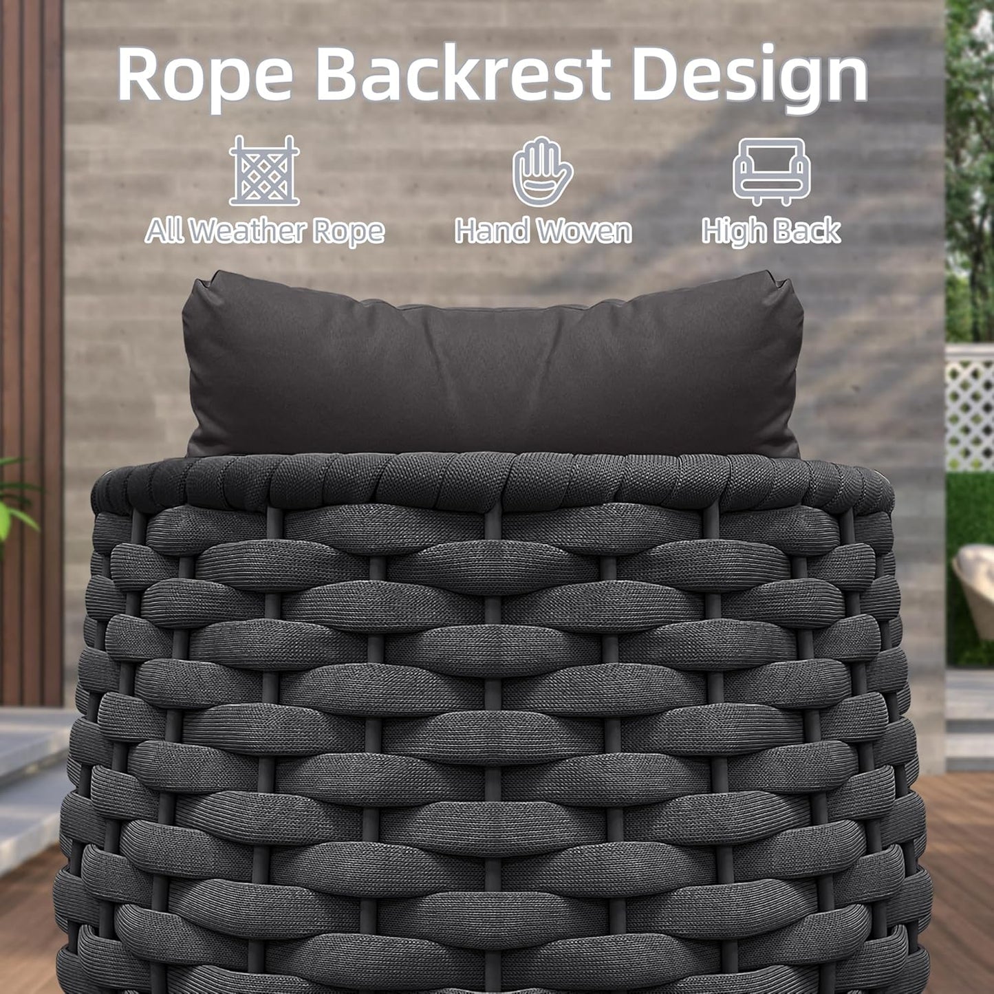 TWT 3 Pieces Aluminum Patio Furniture Set, Hand Woven Textilene Rope Outdoor Sofa Set w/Washable Cushion and Rock Slab Tabletop, Conversation Furniture for Livingroom Poolside Balcony (Dark Grey)