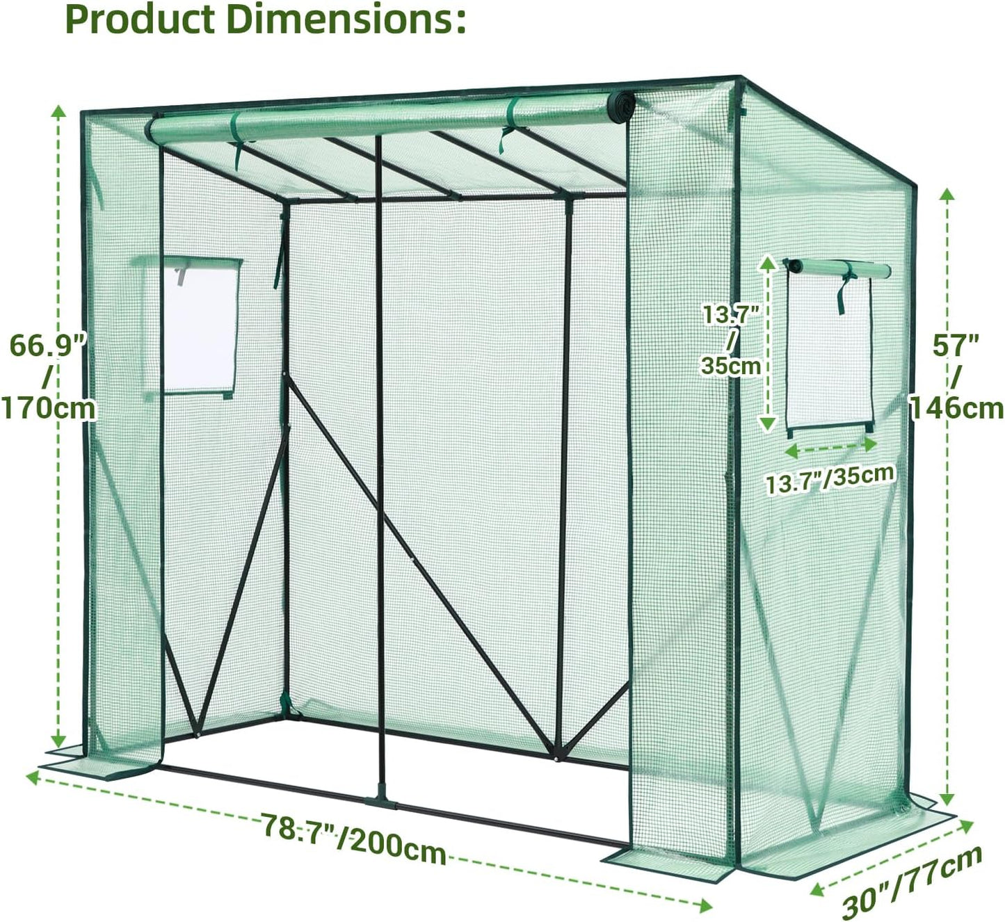 Lean to Greenhouse for Outdoors: Ohuhu Portable Tomato Green House Heavy Duty with Roll-Up Zippered Door, Tall Plastic Greenhouses for Outside Winter Plants Growing Shed for Backyard, 6.6x2.5x5.6 FT