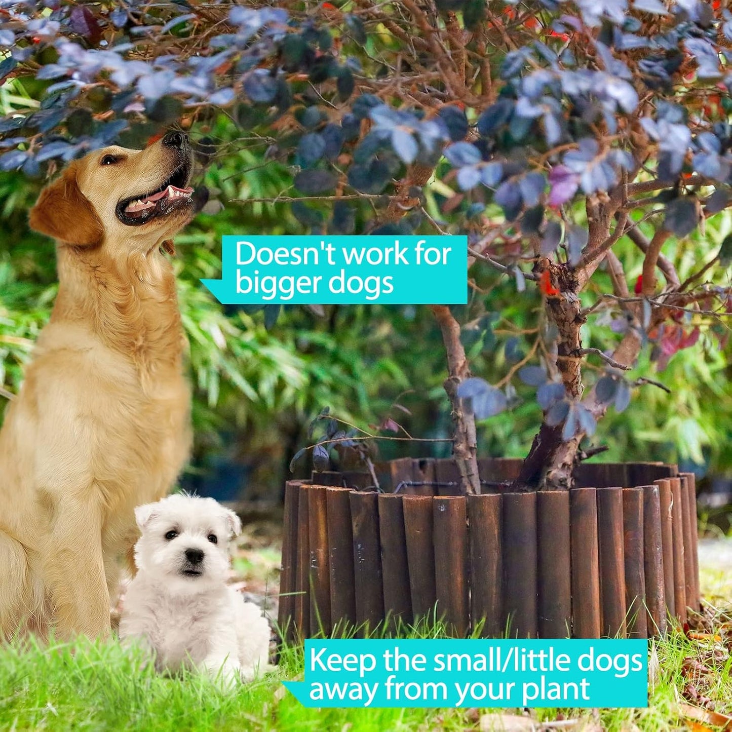 Worth Garden Wooden Short Fence Burnt Wood Finish Outdoor Landscape Edging Flexible Decorative Border - Tree Fence - Spring Garden & Yard Maintenance - 7.9'' H x 42'' L - K619A05