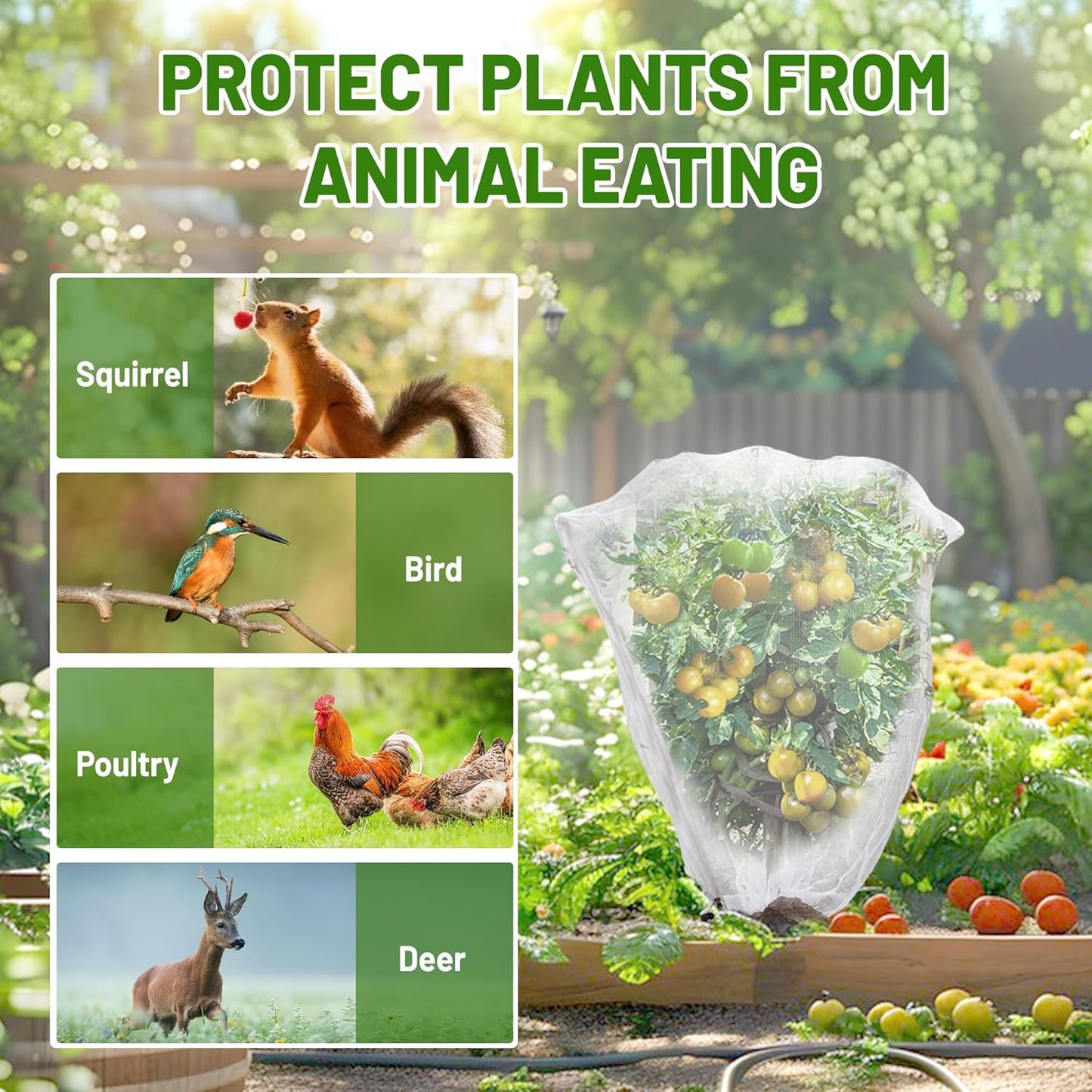 2 Pack Fruit Tree Netting Bags with Zipper and Drawstring, 8 x 8ft Ultra Fine Mesh Garden Netting Plant Cover, Bird Netting for Blueberry Bushes, Fruit Trees, Flowers (White, 8 x 8 ft)