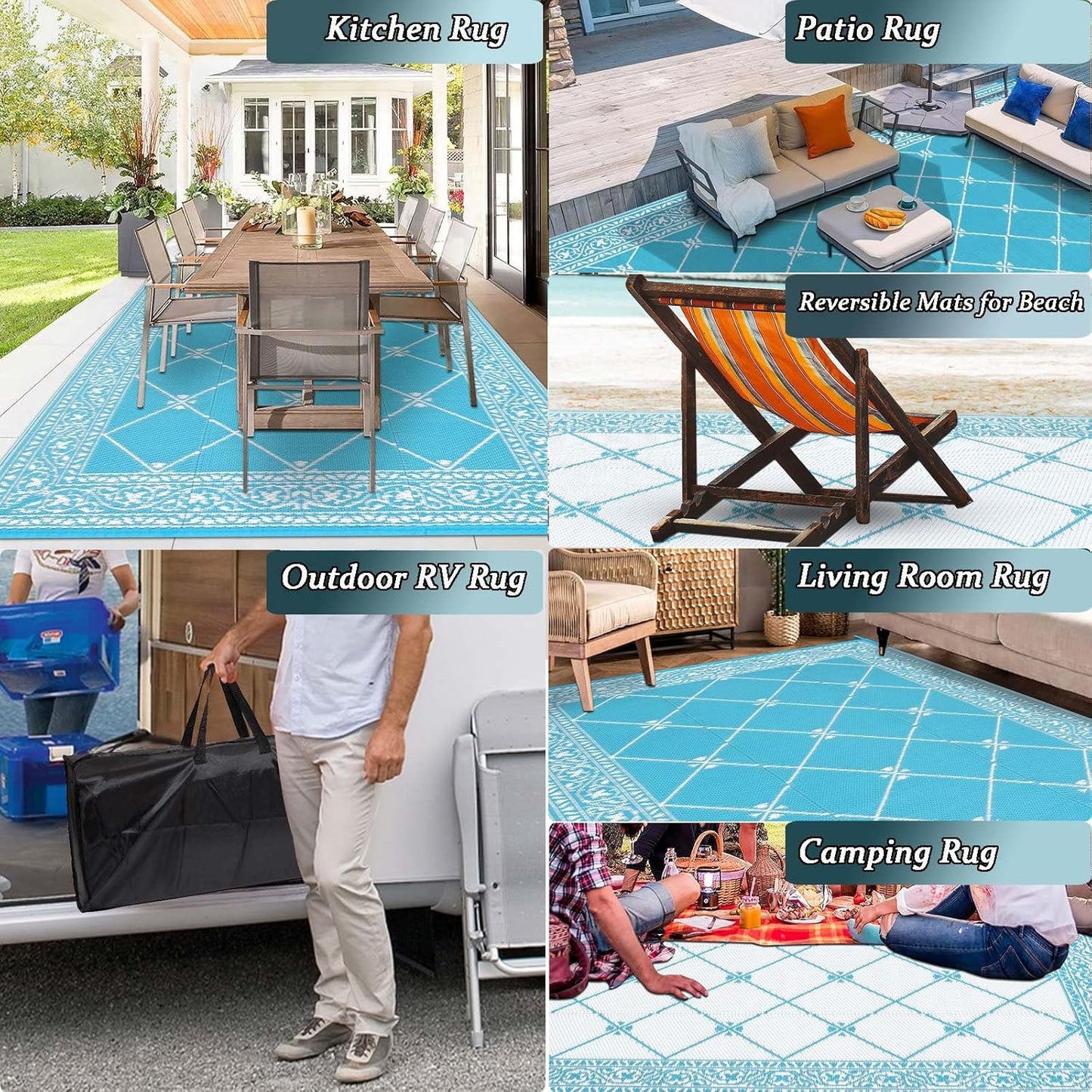 HiiARug Outdoor Rug for Patios Clearance 8'x10' Plastic Straw Rug Waterproof Reversible RV Mat Outdoor Area Rugs for RV, Backyard, Deck, Camping