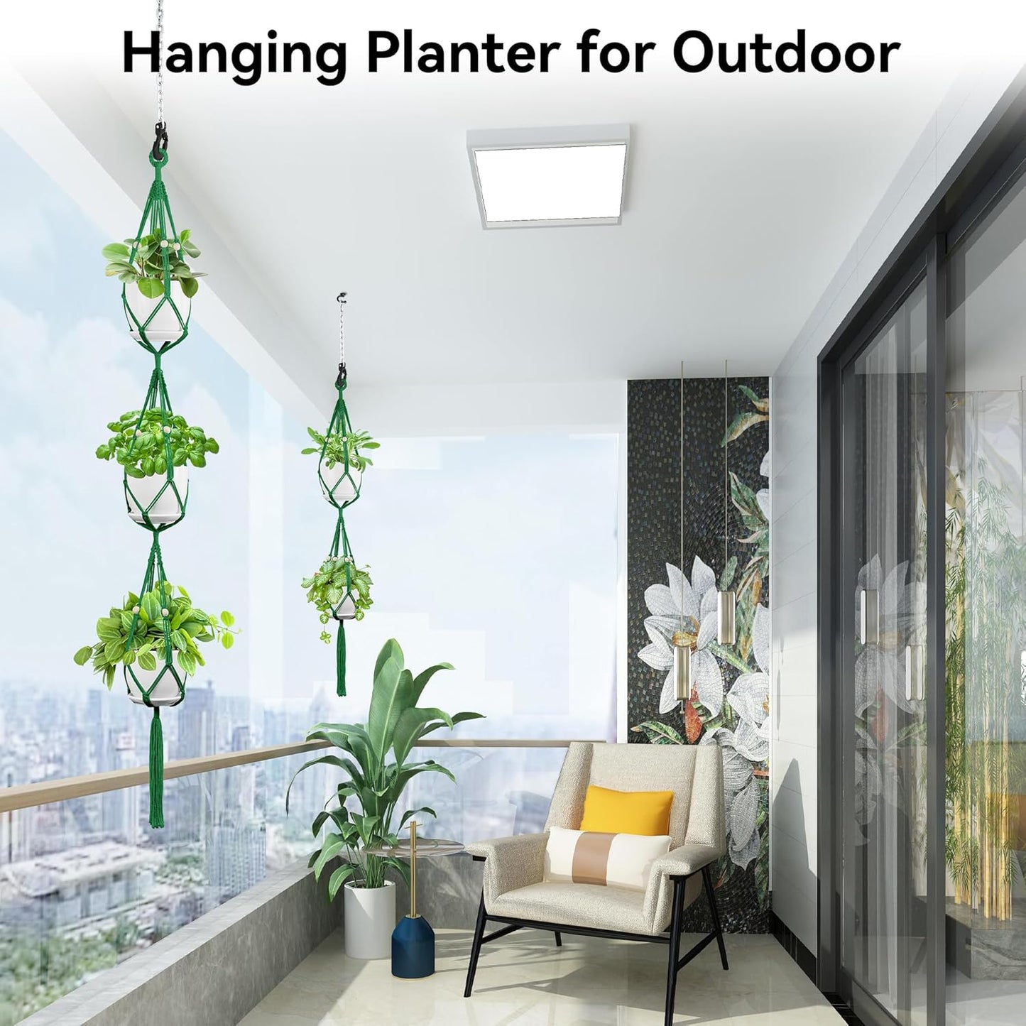 USLAI Macrame Plant Hanger Indoor Outdoor, Up to 4-15 inch Pot, Heavy 20lb Planters, Extra Long Strong Hanging Planter Basket Holder, Boho Home Decor, 49+72 Inch, Green (POTS NOT Included)