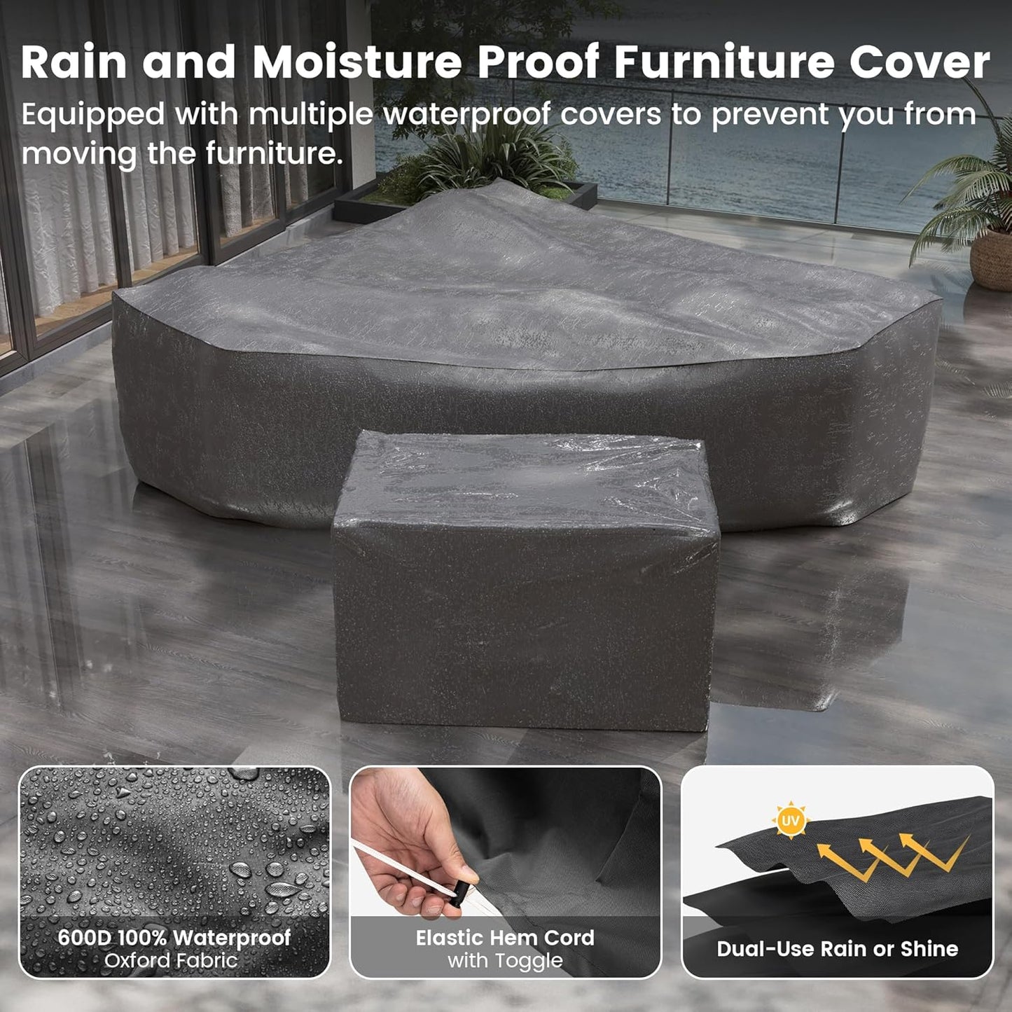 UDPATIO Patio Furniture Set with Fire Pit Table, 8 Inch Armrest Outdoor Sectional Sofa, 7 Piece Wicker Outdoor Furniture Conversation Sets with Waterproof Cover for Backyard Deck(Brown/Dark Grey)