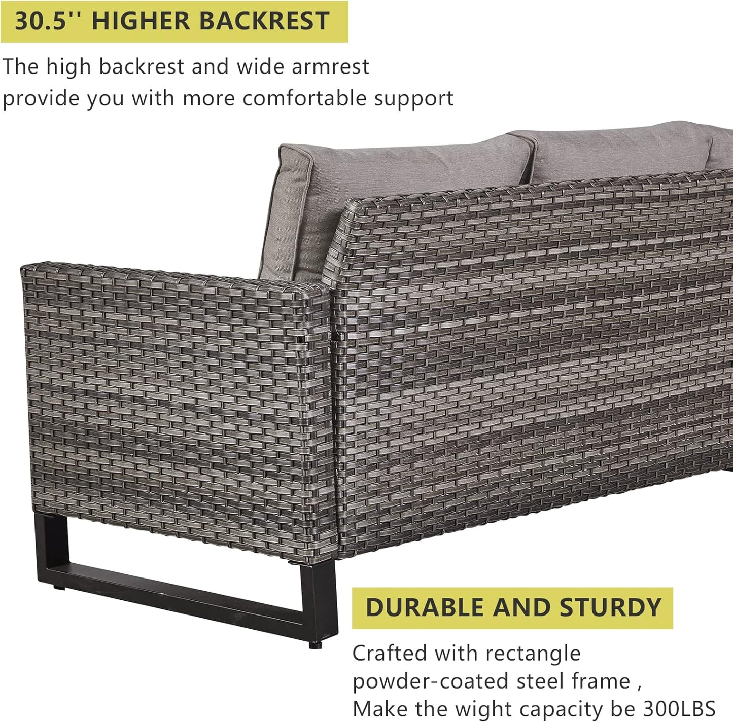 HUMMUH 6 Piece Patio Furniture Set Outdoor Sectional Sofa,PE Wicker Patio Swivel Rocker Chairs with Ottomans Side Table for Porch,Garden,Backyard