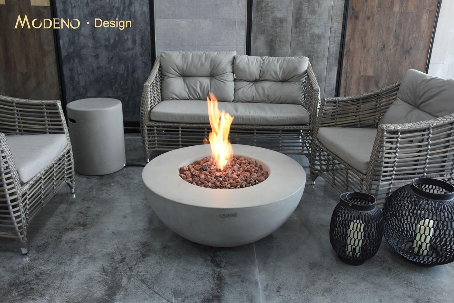 AMS Fireplace | Modeno | Roca | Firepit Table | Cover and Lava Rocks Included | (Fuel: Natural Gas - Light Gray)