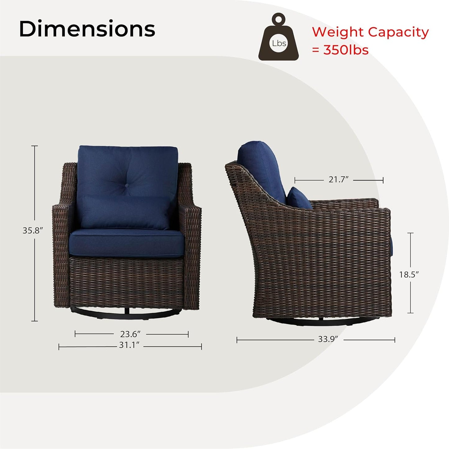 CHITA Patio Wicker Chair, 360° Rocking Swivel Outdoor Rattan Chair with Thickened Cushions for Backyard, Poolside, Garden or Porch