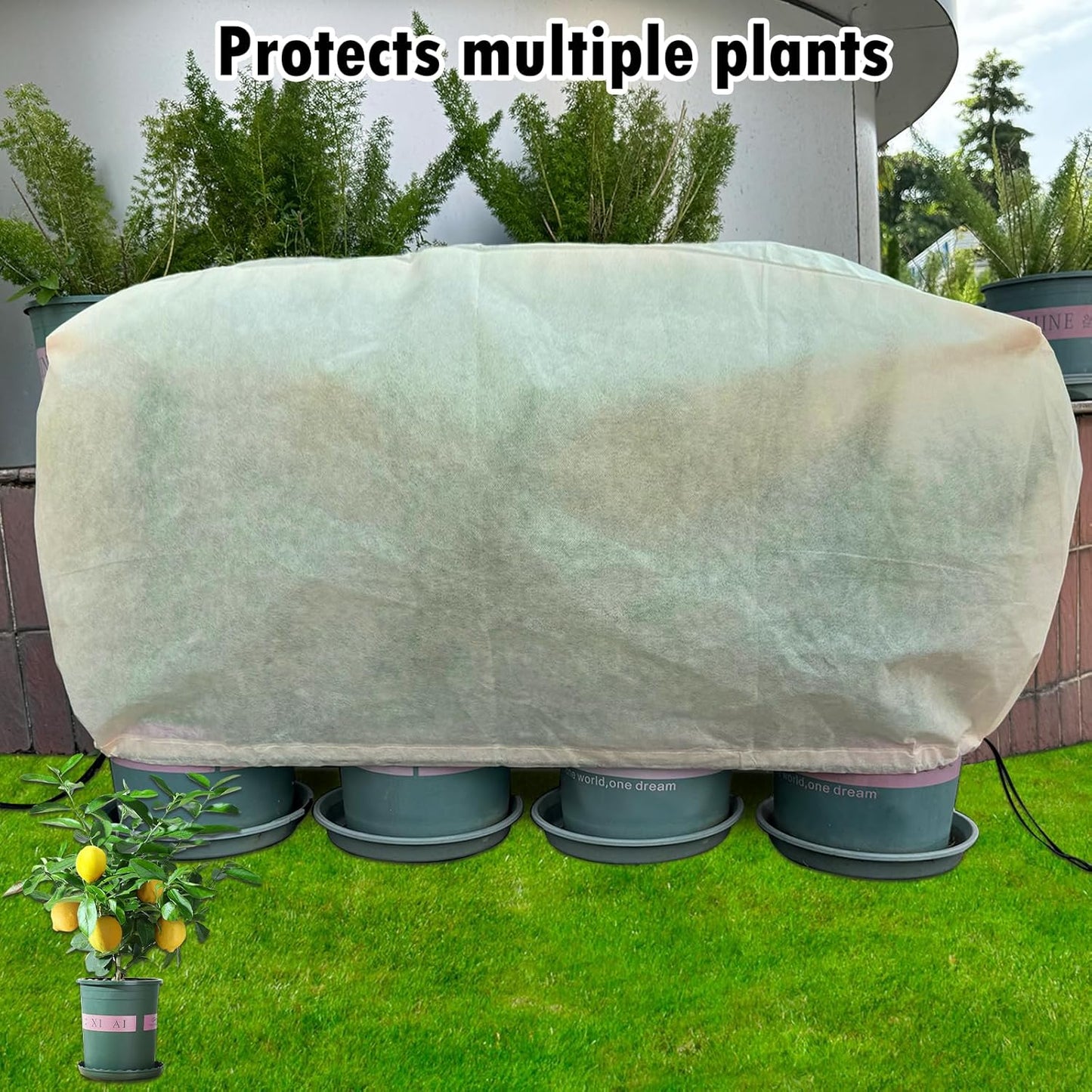 Plant Cover Frostproof Large,Shrub Cover,Winter Frost Fabric,Outdoor Plant Blanket for Cold Weather. Drawstrings and latches on Both Ends for Locking - 150 * 40 * 45 cm - 4 Pieces