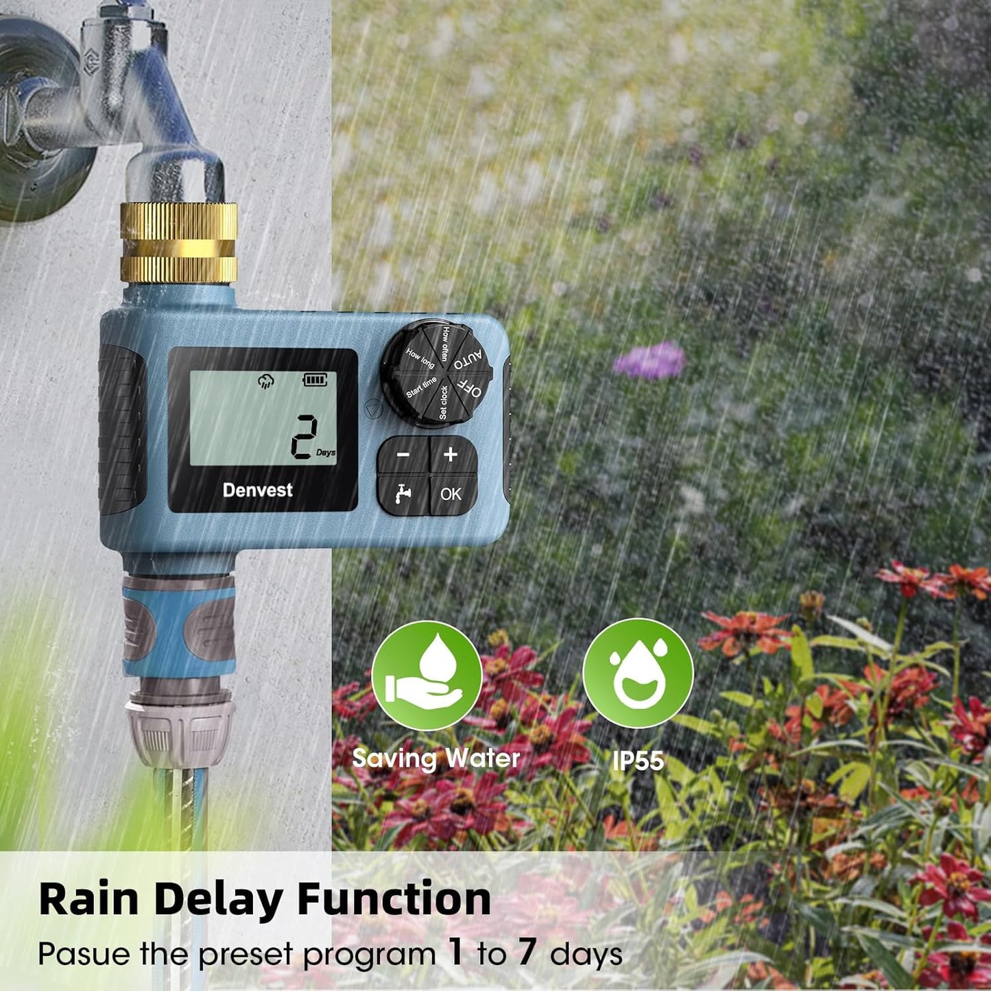 Hose Timer with Brass Inlet & Outlet, Water Timer for Garden Hose Faucet, Sprinkler Timers Outdoor, Irrigation Timers with Rain Delay/Manual for Garden/Outdoor Hose, Yard, Lawns, 1 Outlet