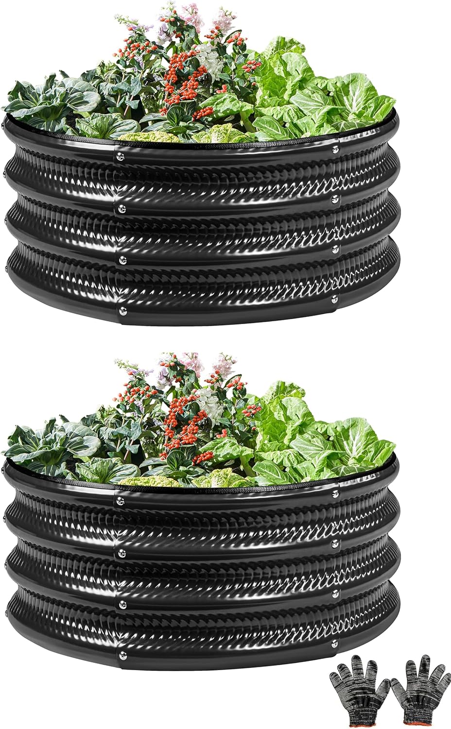 2 Pcs 2x2X1 FT Round Galvanized Raised Garden Bed Kit, Black Outdoor Planter Garden Bed, Metal Raised Box for Vegetables, Fruits, Flowers & Herbs