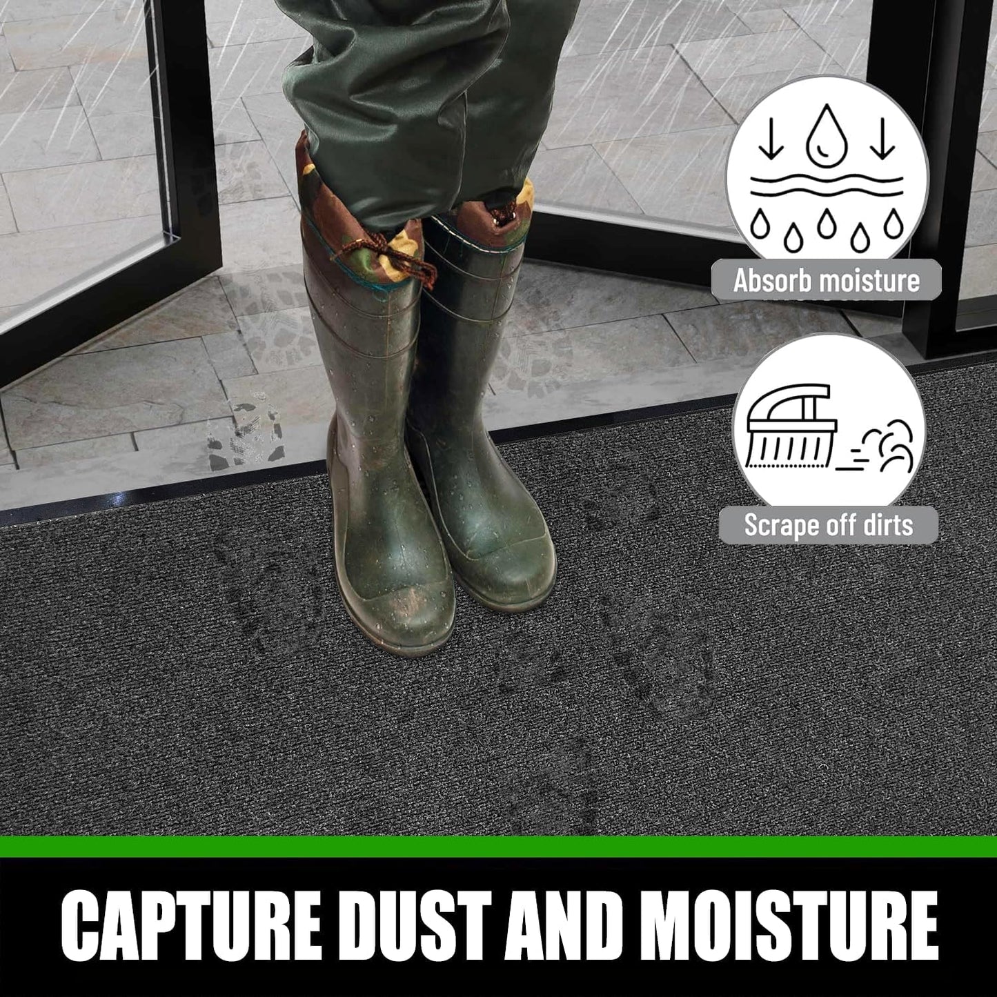 Commercial Grade Entrance Mat 4x6Ft Brush Step Entrance Rug with Striped Pattern&Rubber Border Indoor Outdoor Low Profile Rubber Entry Carpet Mat for Hallway,Home,High Traffic Area