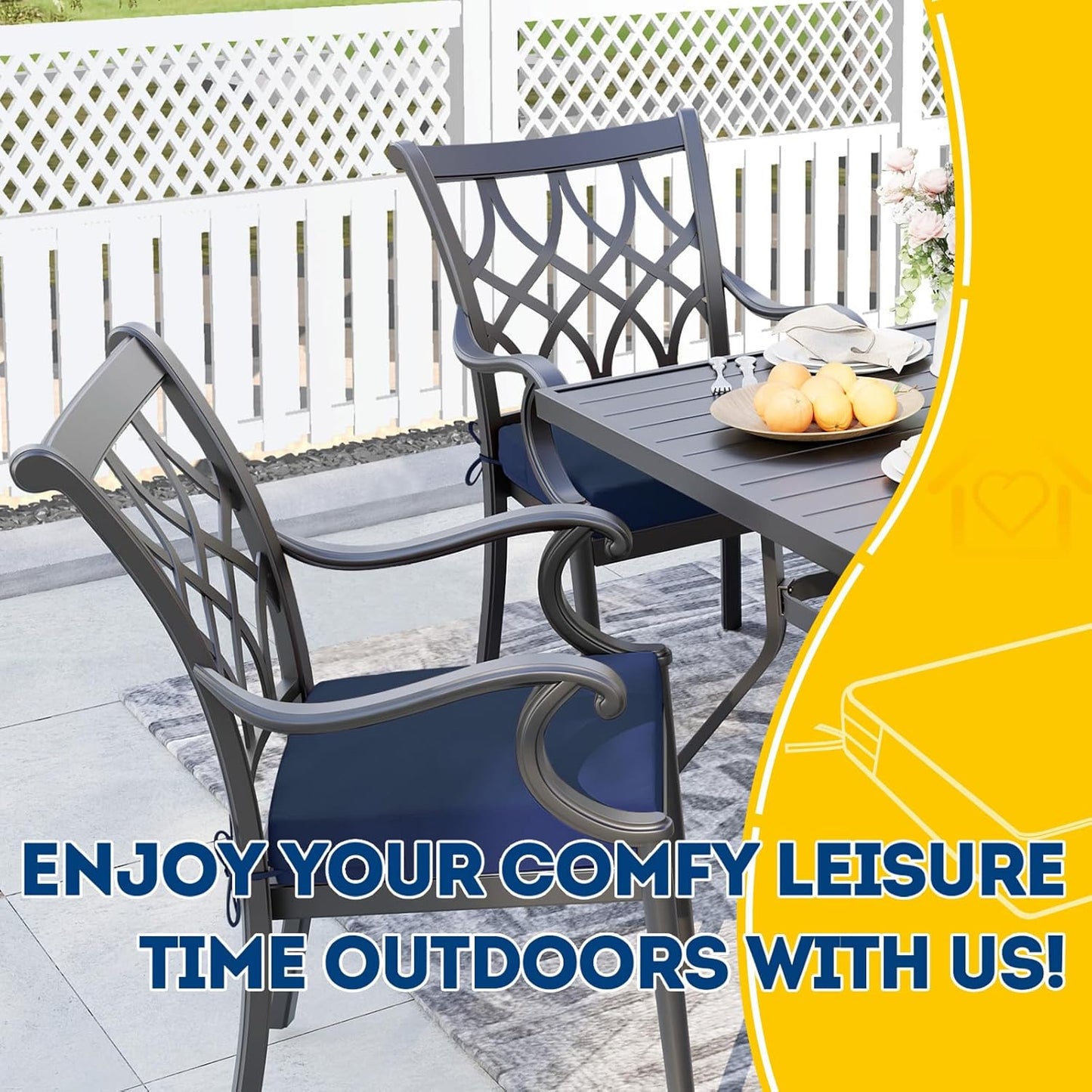 AAAAAcessories Outdoor Seat Cushions for Chairs, Waterproof, Fade-Resistant Patio Furniture Replacement Cushions, 20" x 20" x 3", Set of 2, Navy Blue