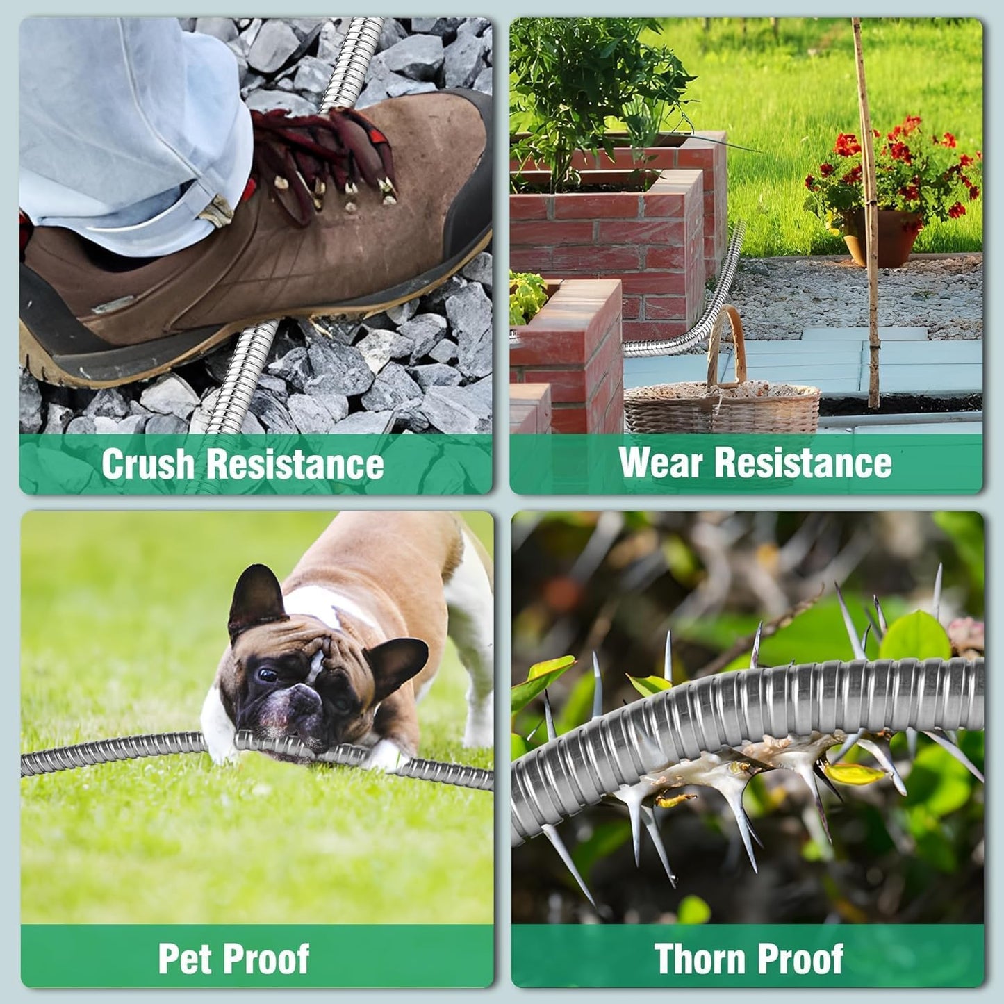 Metal Garden Hose 200Ft Stainless Steel Water Hose Heavy Duty with 10 Way Nozzle-Flexible Lightweight Durable No Kink & Tangle,Strong 3/4’’ Solid Metal Fitting Shut-Off Valve for Outdoor Yard