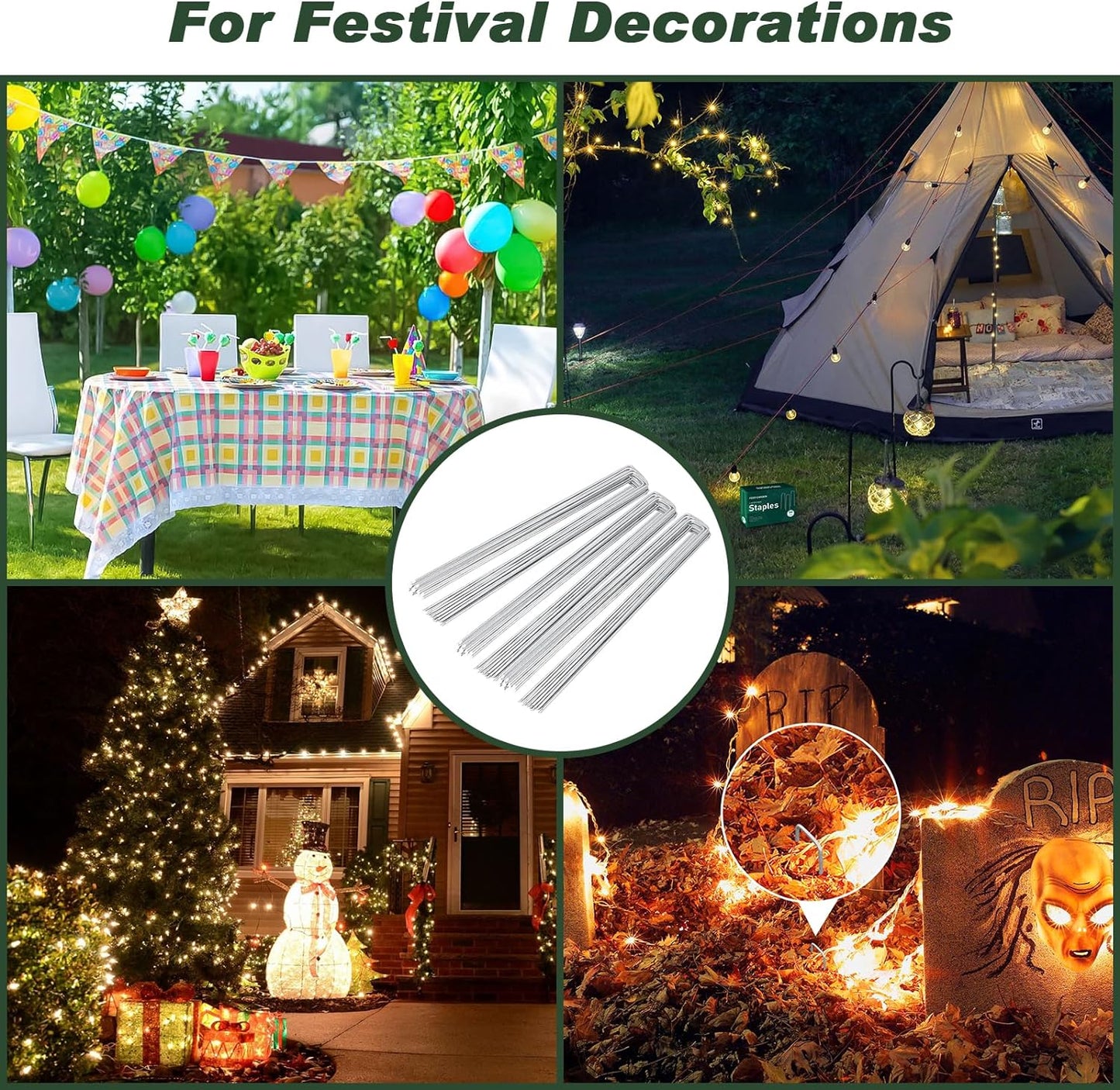 FEED GARDEN 6 Inch 50 Pack Hot-dip Galvanized Landscape Staples Plant Cover Stakes 11 Gauge Tent Stakes Garden Stakes Landscaping Fabric SOD Pins Yard Stakes for Decoration Weed Barrier Fabric