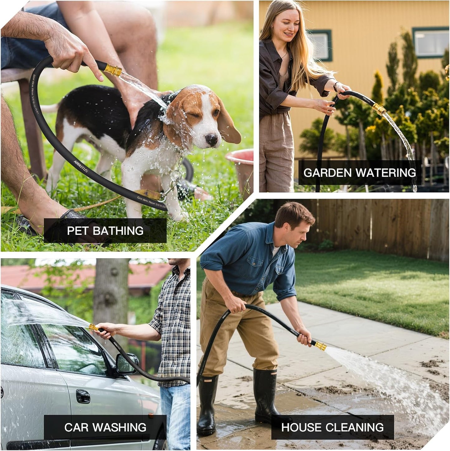 Garden Hose 5/8" x 50ft - No-Kink Flexible Water Hose 600 PSI Burst Pressure, Lightweight & Durable for Yard, Car Wash, Pets Black