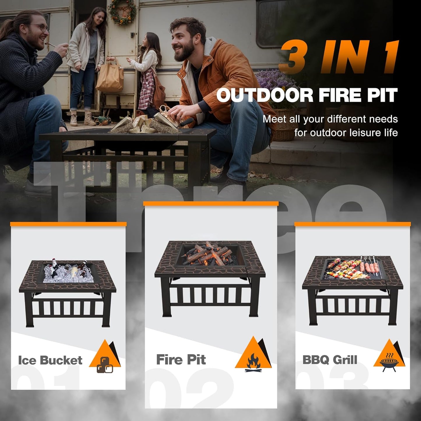 Devoko Outdoor Fire Pit, 32 Inch Firepit Table Metal Outdoor Fireplaces with Waterproof Cover for Outside Patio Camping (Copper)