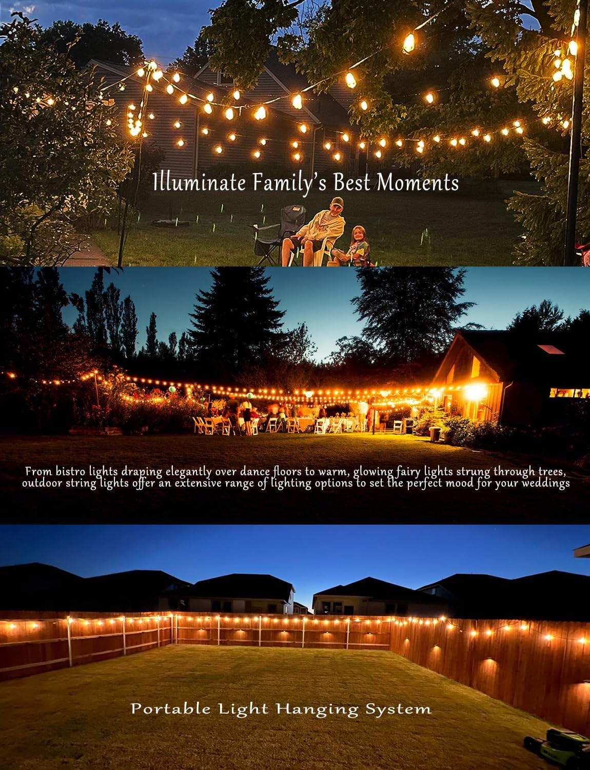 SUFEIMAS Outdoor String Lights Waterproof 400FT (100ft*4) shatterproof Patio Lights for Outside with 212 Vintage dimmable LED Edison Bulbs,Backyard Lights for Fence Garden,Balcony Porch Party Bistro