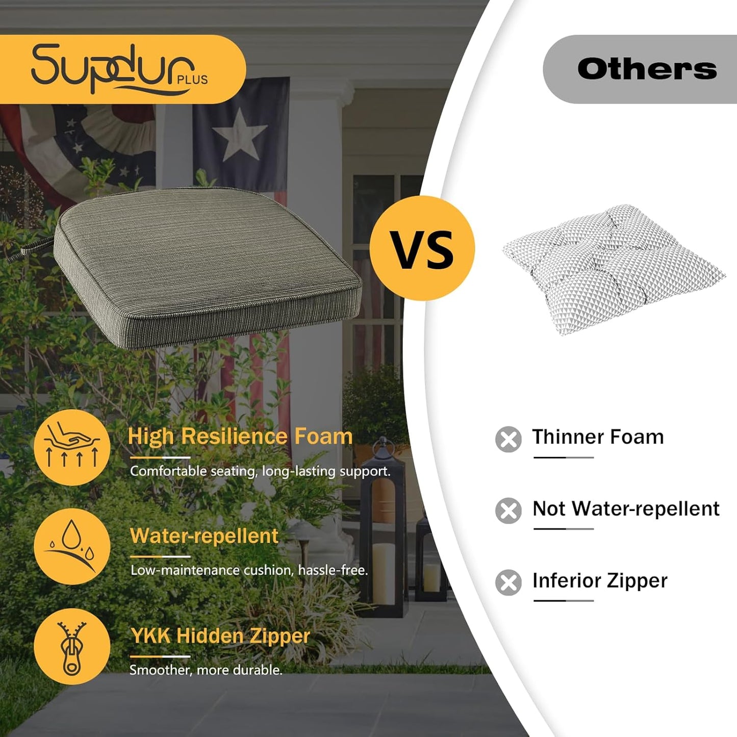 Outdoor Outdoor Round Corner Seat Cushion, 17"x16"x2", Set of 4, Non Slip Seat Cushion Pads with Removable Cover for Patio Furniture, Garden Yard Lawn, Dark Black Tan Stripe