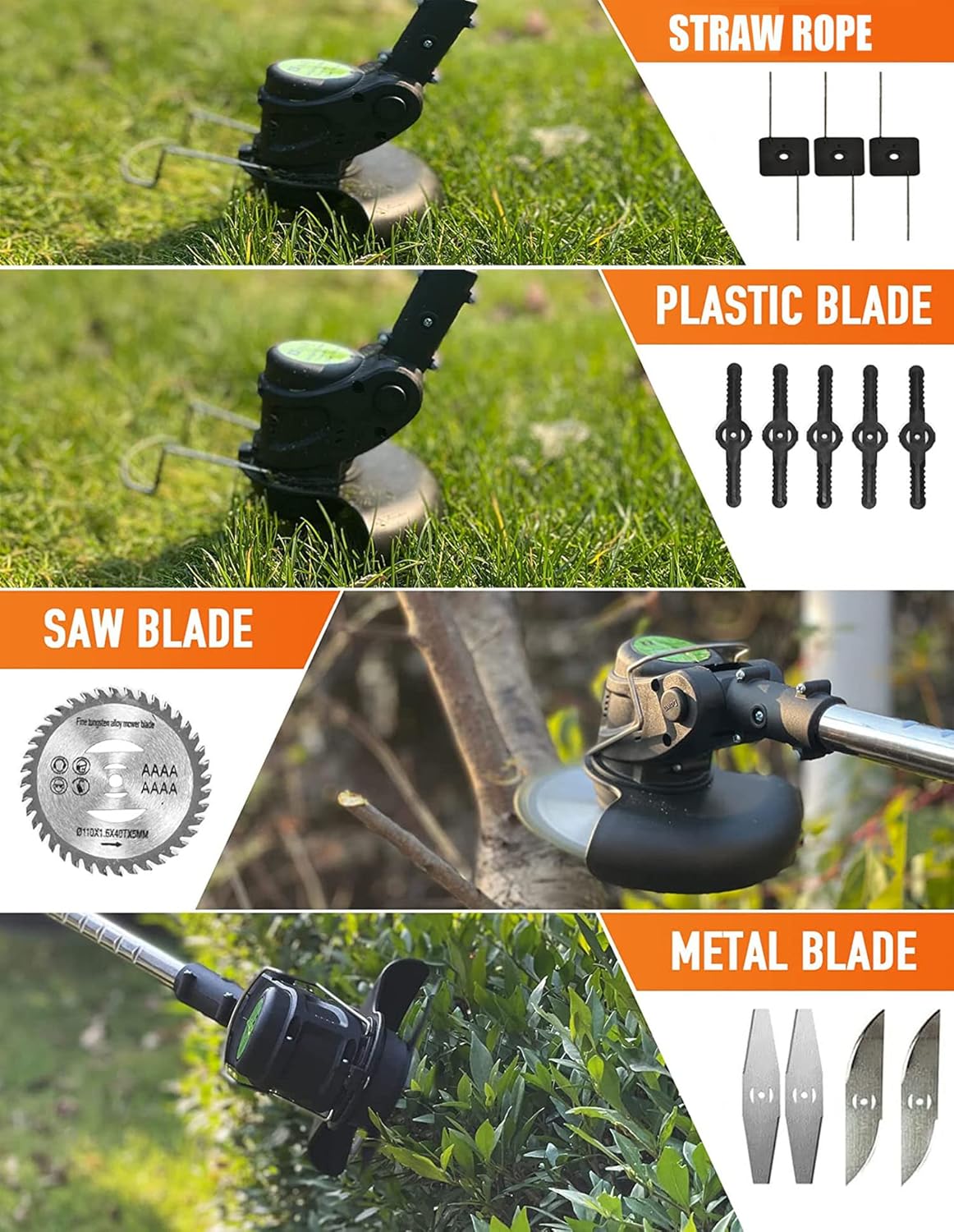 Replacement Blades,Electric Battery Powered Weed Wacker Attachments,Brush Cutter Trimmer Head,3 Kinds of Adjustable Blades,Garden Trimmer Accessories