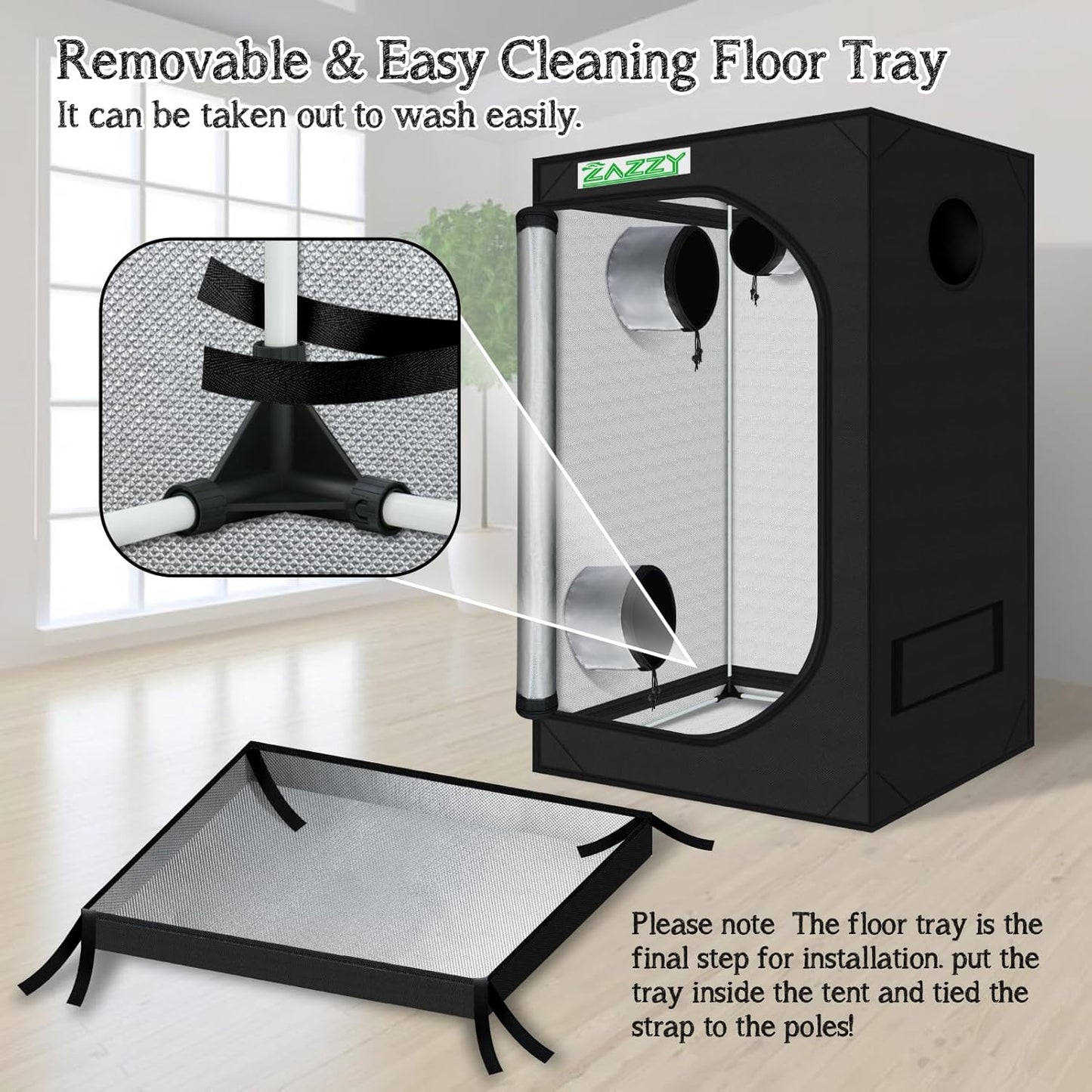 zazzy Grow Tent, 24"x36"x60" Hydroponic Grow Room Reflective Mylar Grow Tent with Window & Floor Tray for Indoor Plant Growing