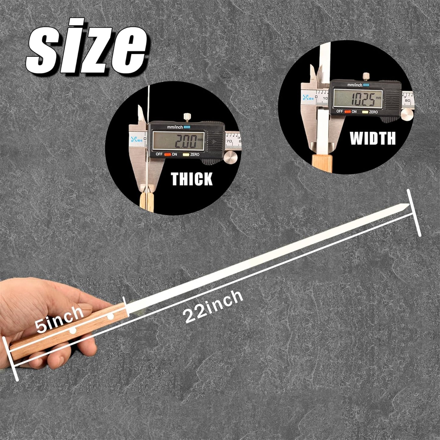 22-Inch Long Flat BBQ Skewers, HONSHEN 3/8 Inch Heavy Duty Stainless Steel Wide Blade with hardwood Handle barbecue skewers for Grilling Meat,Chicken,Beef-Set of 12 (22Inch Flat BBQ Skewers 12p)