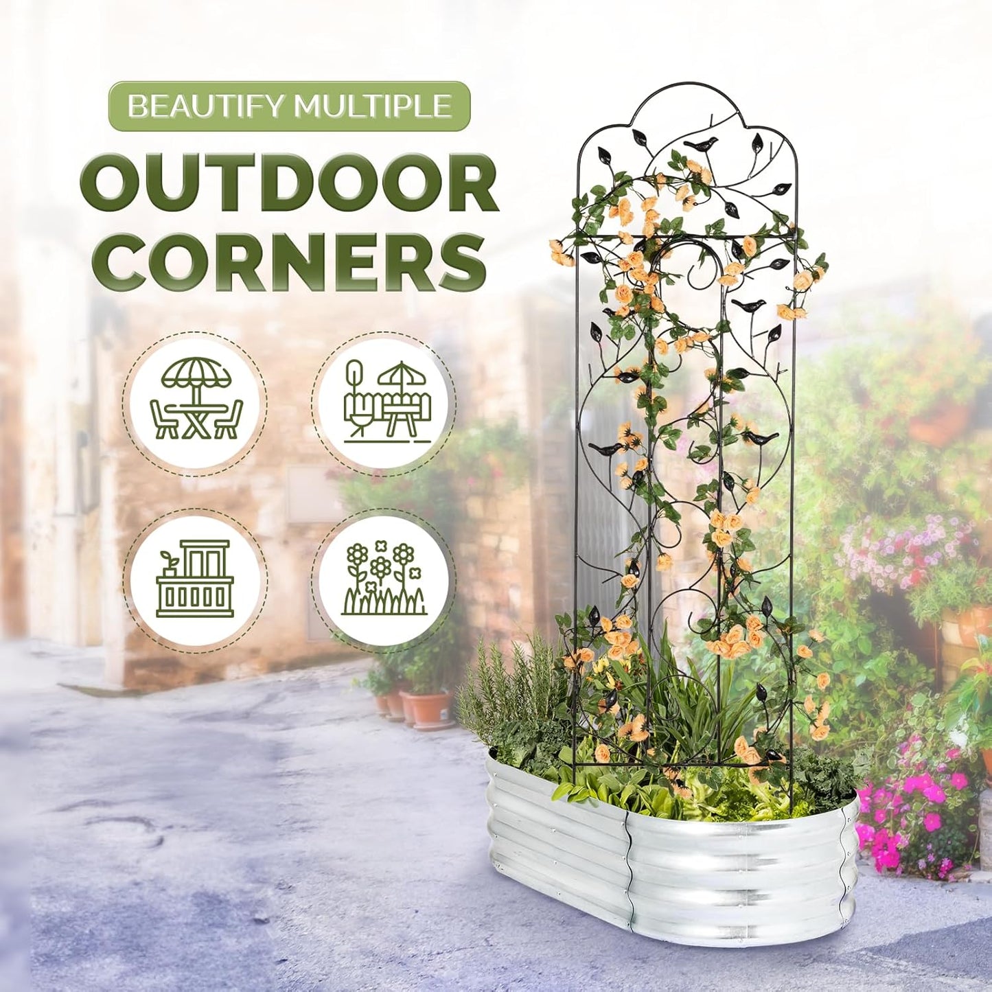 Idzo 60in 5ft 100% Metal Garden Trellises for Climbing Plants Outdoor, Heavy-Duty Steel Garden Trellis with Durable Powder Coating, Black