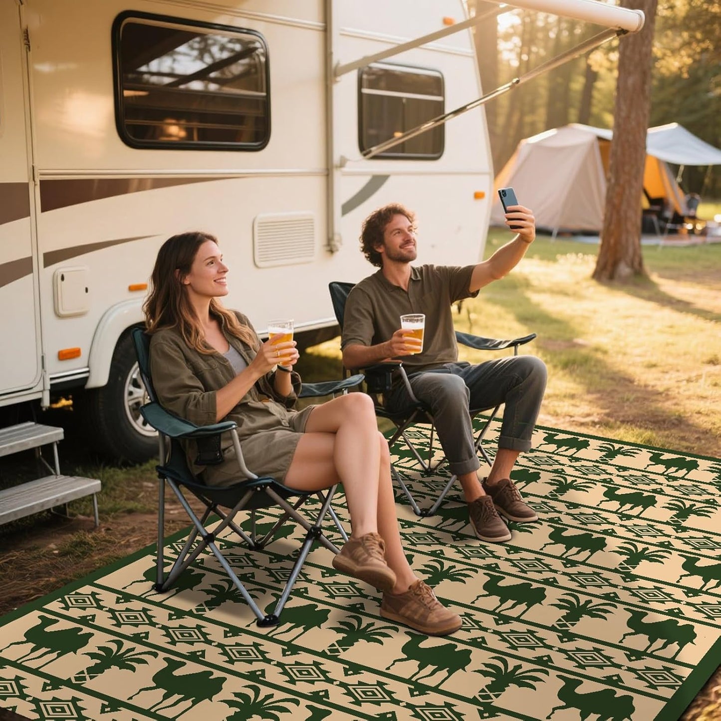 WILDROOTS 5x8 Feet Plastic Tropical Green Outdoor Rug, Stain Resistant Waterproof Reversible Outdoor Patio Rug, Fade Resistant Camping Rug