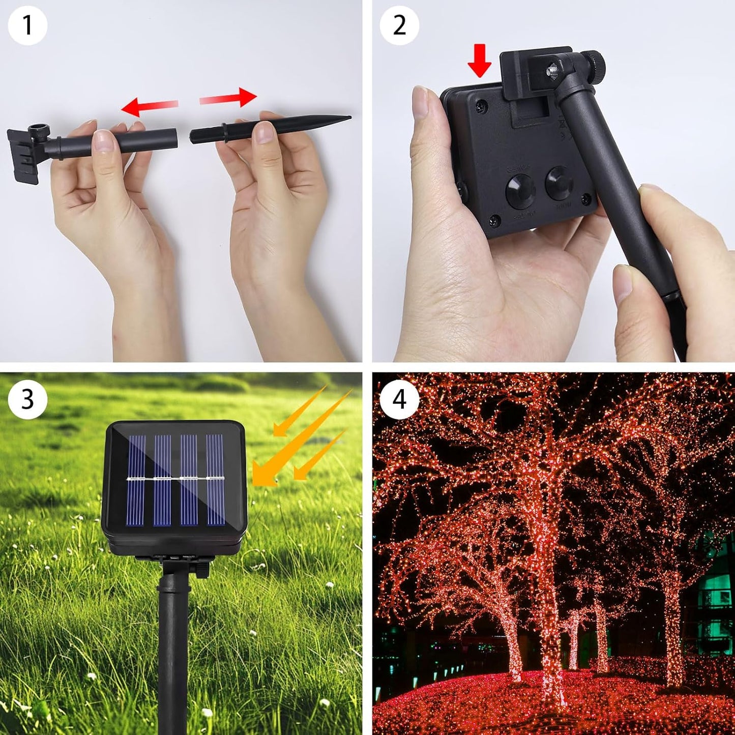 Solar Powered String Lights Outdoor, 2 Pack Total 200 LED 66FT Solar Powered Decorative Fairy Lights 8 Modes for Valentines Day Decor, Garden, Patio, Party, Yard, Christmas(Red)