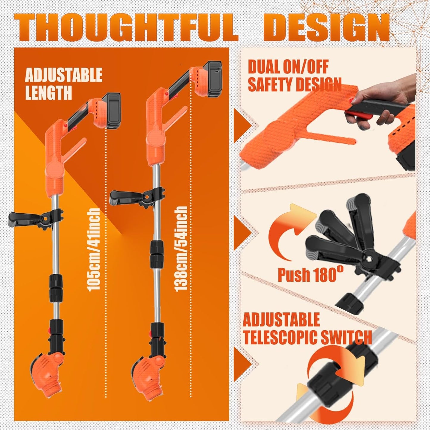 Electric Weed Wacker Eater Cordless Battery Powered, Weed Trimmer 4.0Ah Lightweight No-String with 2 Battery Operated & Wheels, 3 in 1 Stringless Grass Trimmer/Edger/Brush Cutter for Garden Yard Lawn