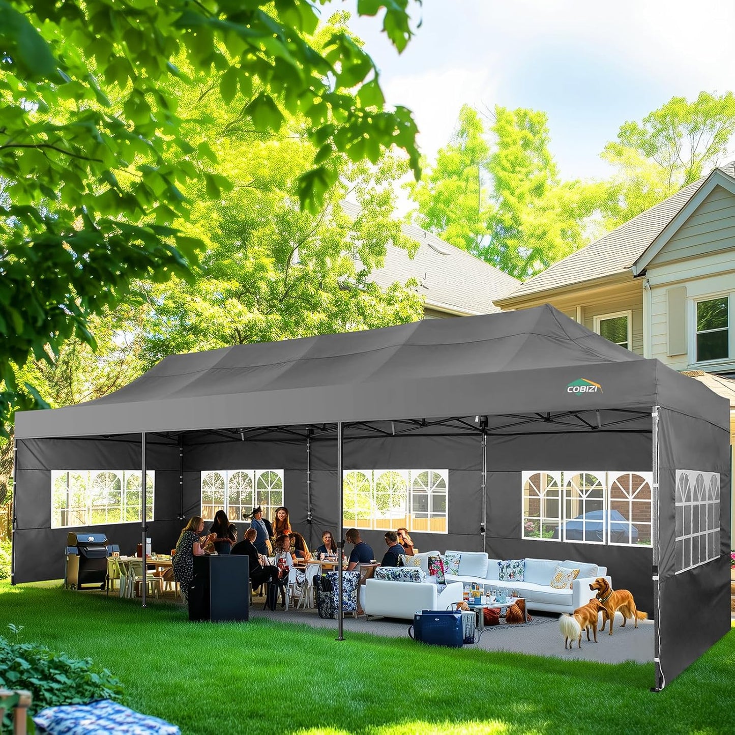 COBIZI 10x30 Pop up Canopy Tent Heavy Duty with 8 Sidewalls, Easy Set-up Commercial Outdoor Party Tent, 100% Waterproof Wedding Gazebo, 3 Height Adjustable with Wheeled Bag,Grey