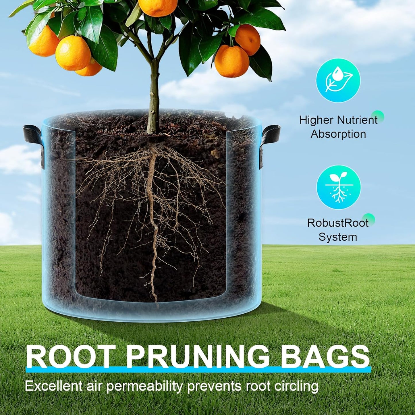 Land Guard 4-Pack Fabric Grow Bags 10 Gallon, Thickened Nonwoven Garden Pots, Growing Bags with Handles, Black