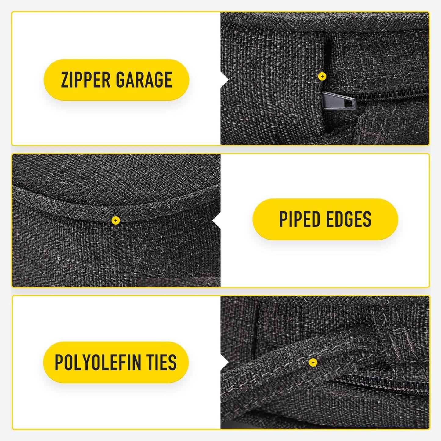 SUNROX Gel Memory Foam Chair Cushions, FadeShield Water-, Stain-Resistant Durable Reversible Seat Cushion Pads with Ties for Indoor/Outdoor Kitchen Dining Office 17"x16" Set of 6, Midnight