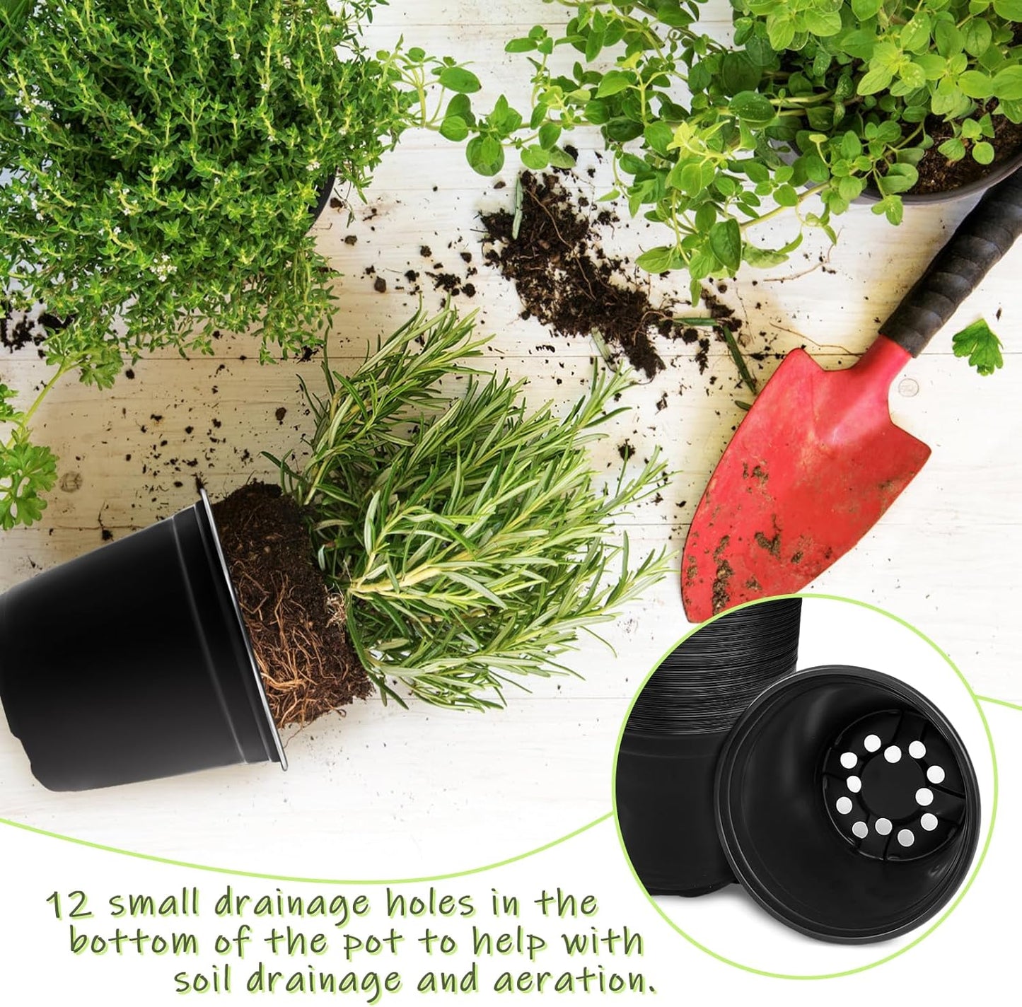 Anyumocz 120Pcs 0.5 Gallon Plant Nursery Pots,Plastic Pots with Drainage Holes,Garden Flower Container Seedling Pot for Planting,Transplanting,Succulents,Cuttings(Black)