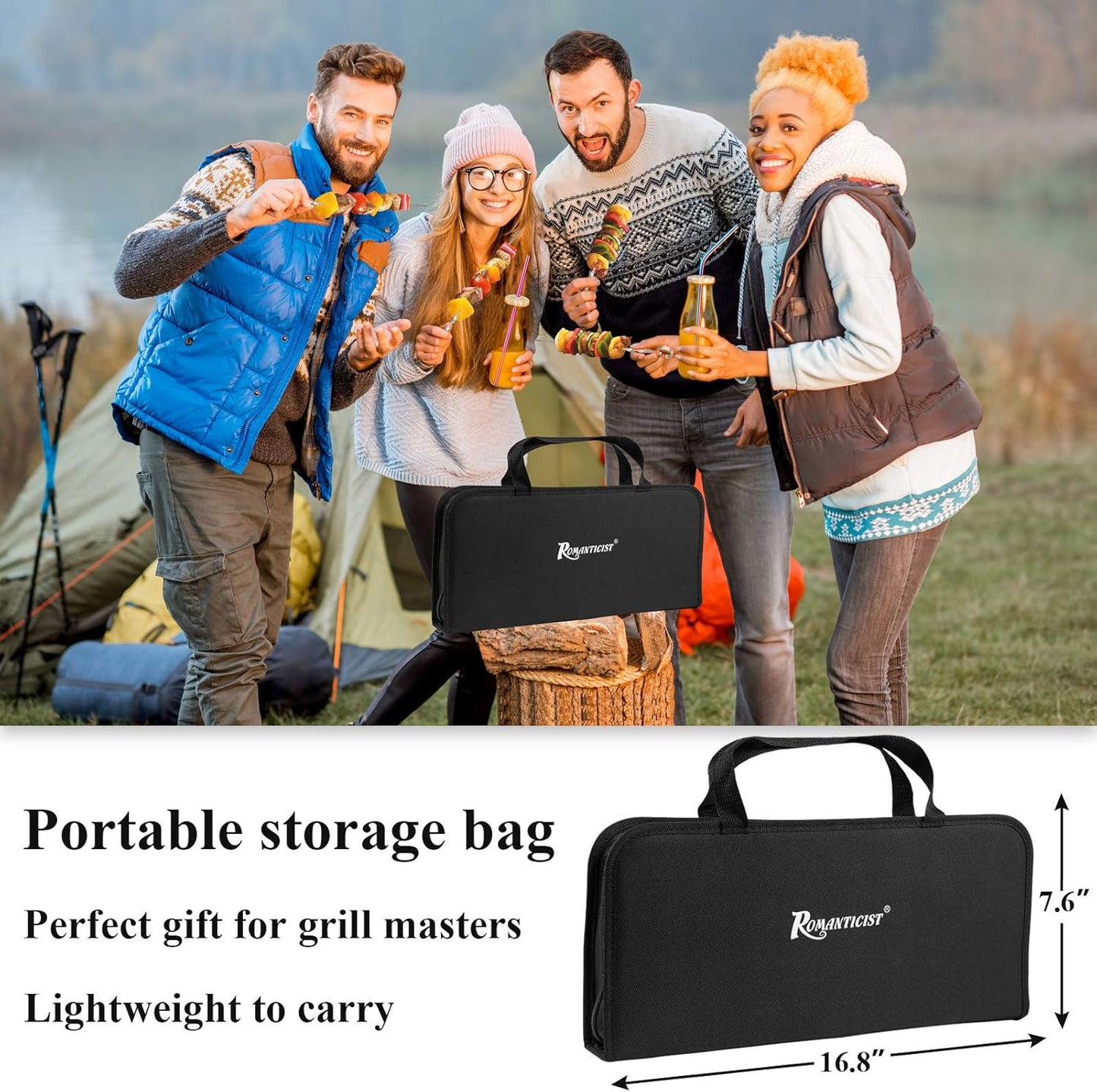 ROMANTICIST 27pcs Heavy Duty Grilling Gifts for Men Dad Fathers Day, Extra Thick BBQ Accessories Tools Set, Stainless Steel Grill Utensils Kit with Meat Claws, Carrying Bag for Outdoor Camping Brown