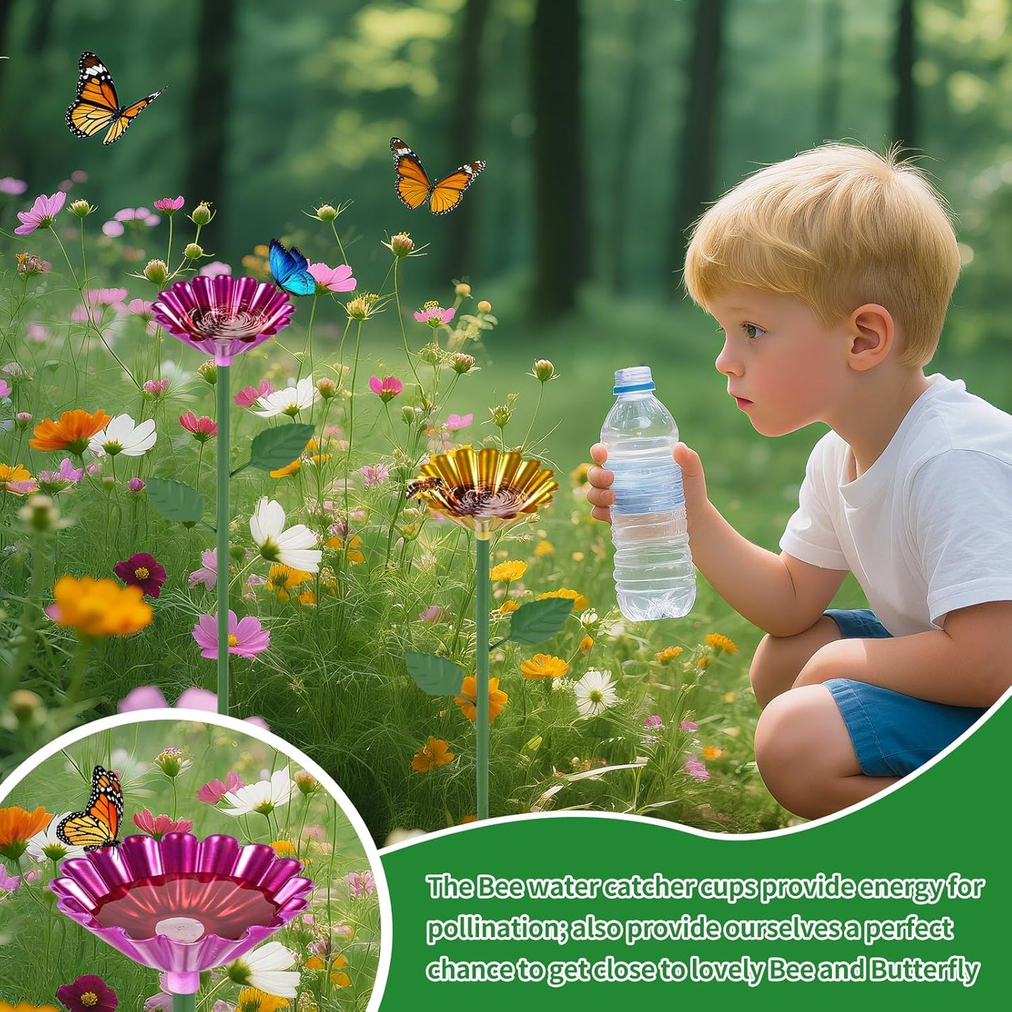 Bee Watering Station, 4 Pcs Metal Bee Water Feeder for Garden, Pollinator Water Feeder for Bees and Butterflies for Thirsty Pollinators(Red, Yellow, Blue, Green)