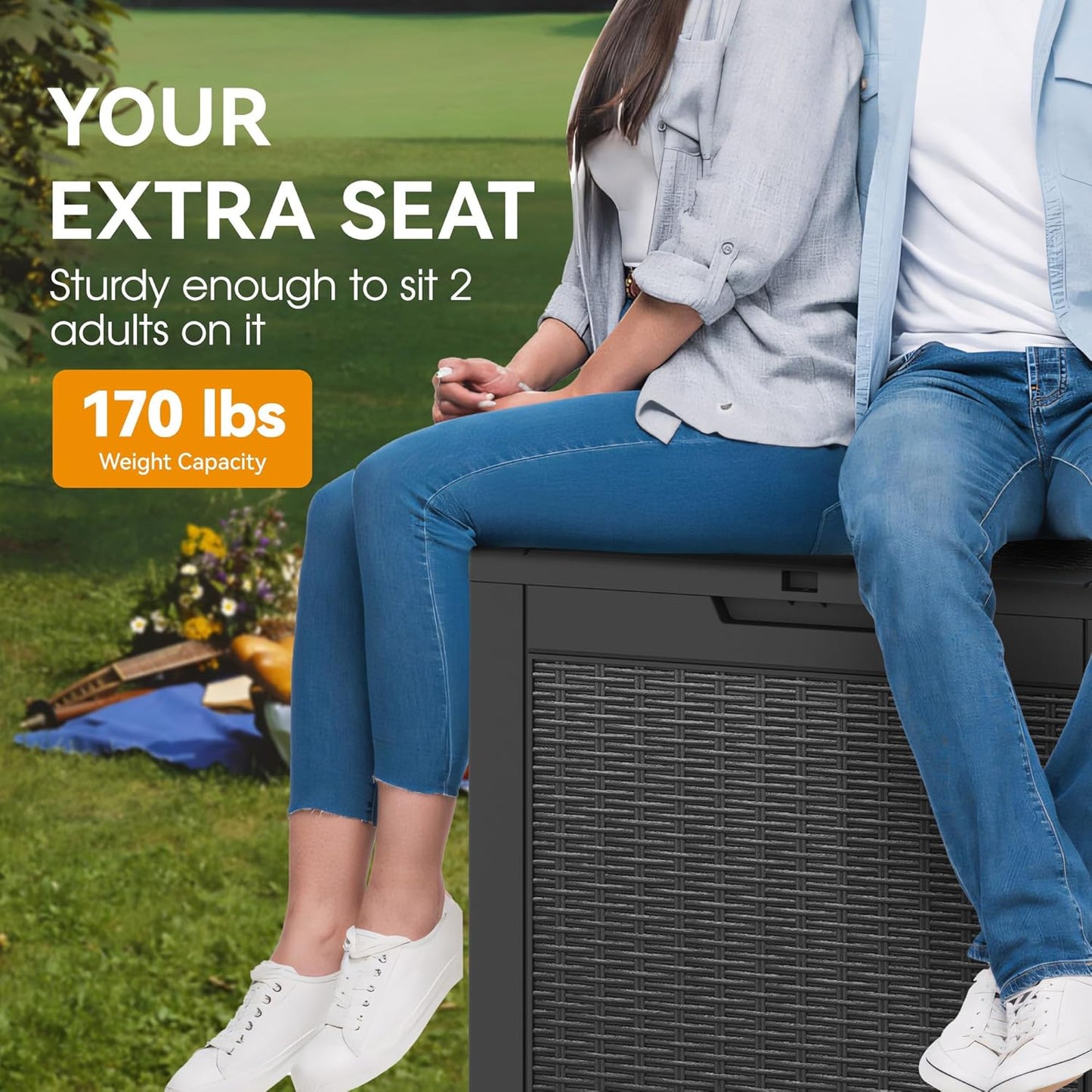 KAMABOKO 31 Gallon Outdoor Storage Box 2 Pack All-Weather Deck Box for Patio Furniture, Package Deliveries, Garden Tools, Pool Supplies & Cushions, Black