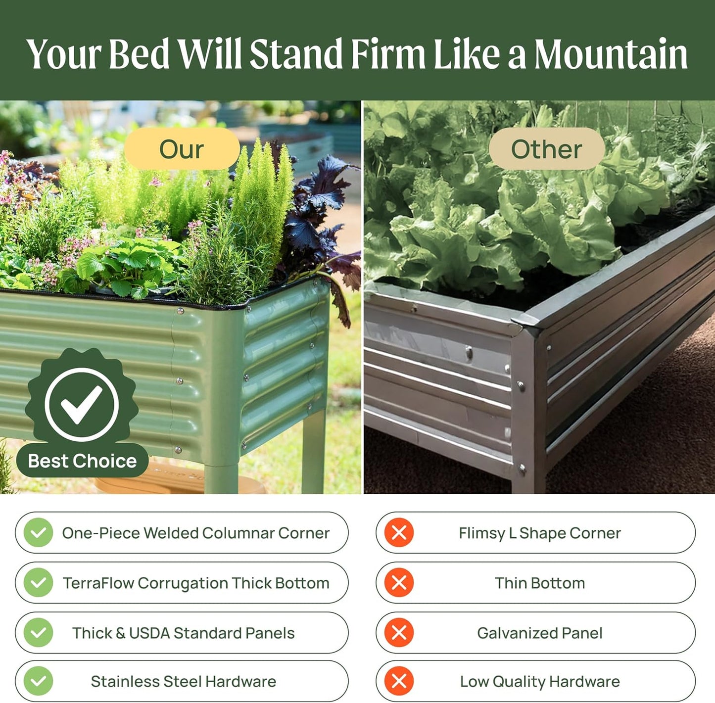 Rolling Elevated Raised Garden Bed-V Series, 2' x 8' Garden Beds with Legs & Storage Rack for Patio & Porch, 1400 Lbs Weight Capacity, Outdoor Planter Box for Vegetables Flower Herbs, Olive Green