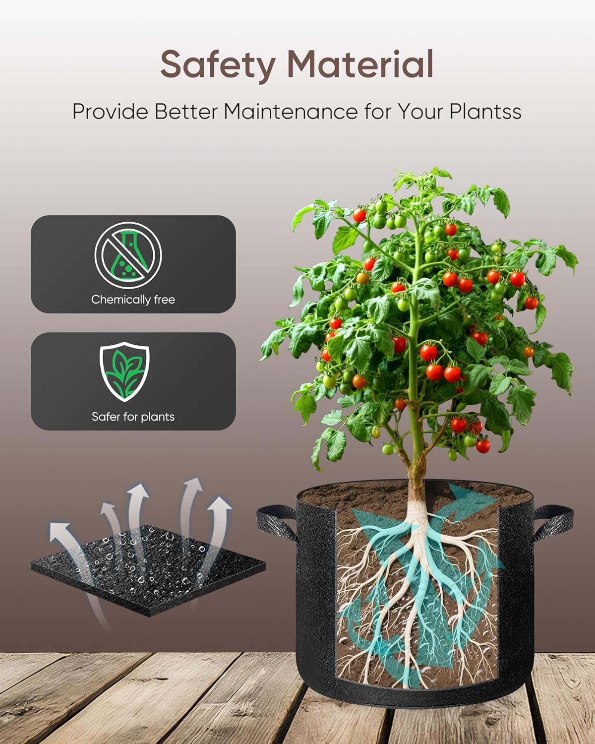 The Growing 5 Pack 2 Gallon Fabric Grow Bags,Thickened Aeration Nonwoven Fabric Plant Pots with Durable Handles,Heavy Duty 300G Planter Pot for Tomato, Fruits, Vegetables and Flowers, Black