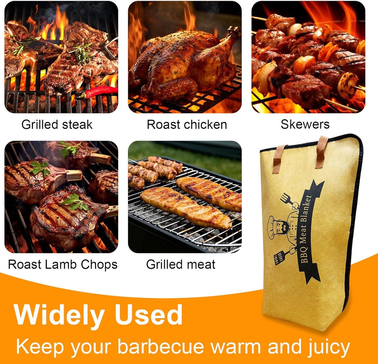 Thickened Insulation BBQ Blanket - Meat Resting Blanket, Locks in Juices, Wide Opening Design, Reusable for Large Brisket, Pork Shoulder, Turkey, Easy Clean, Portable - BBQTools,Gift Accessories