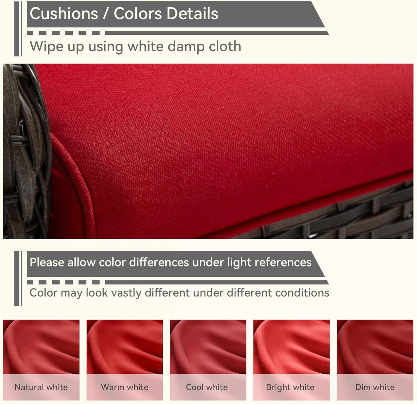 Outdoor Swivel Rocker Patio Chair - Outdoor Wicker Patio Glider Chair with Olefin Fabric Cushions Suitable for Backyard Deck and Porch, Red