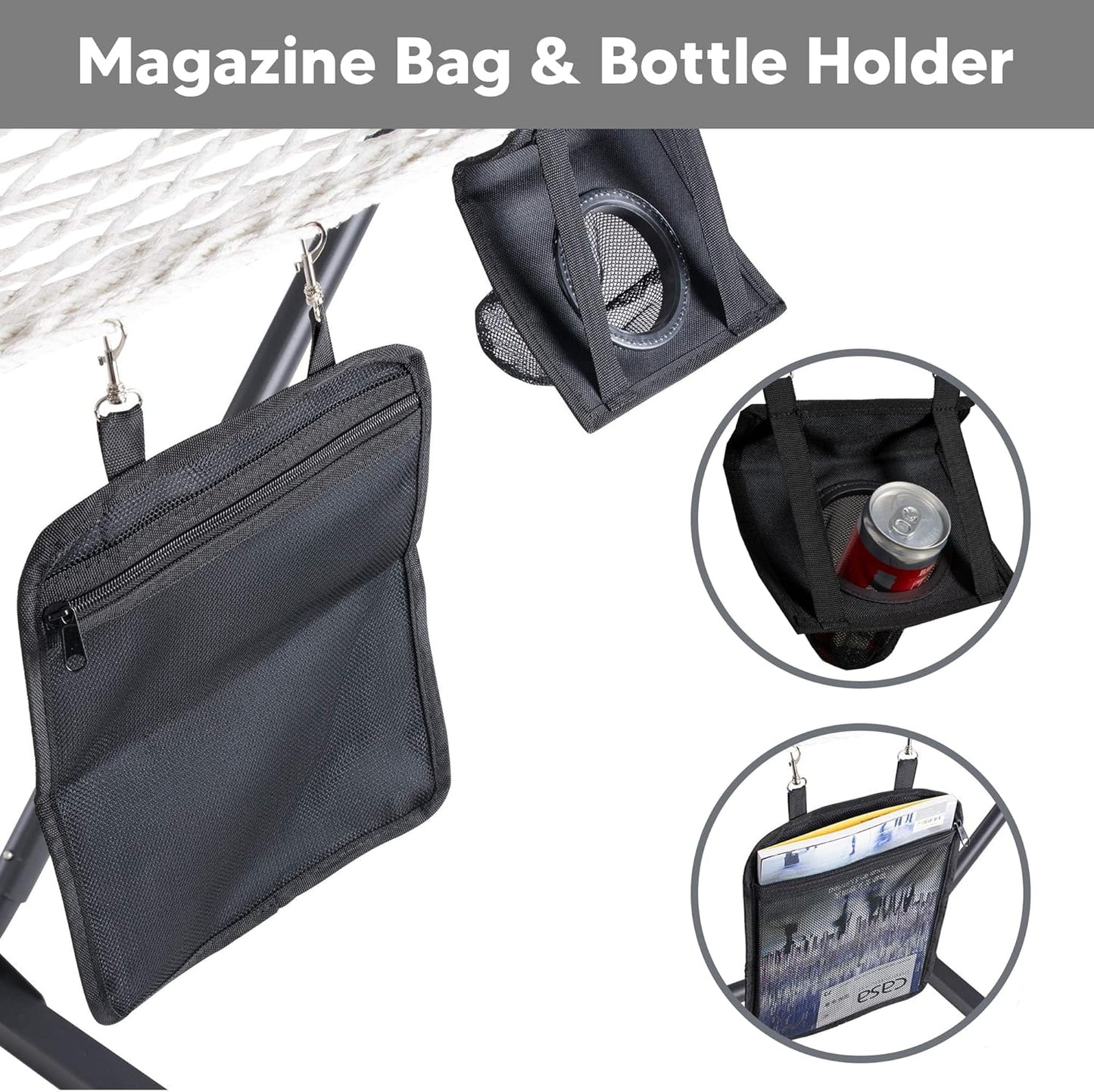 SUNCREAT Hammocks for Outside with Stand, Extra Large 2 Person Hammock with Stand, Dark Gray Drops