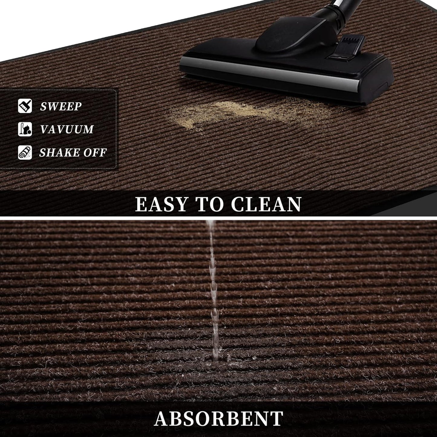 Low Profile Rubber Door Mat, 72x48inch, Heavy Duty, Entrance Doormat, Indoor and Outdoor, Waterproof, Easy Clean Shoe Scraper, Home Rug Welcome Mats for Entryway, Patio, Porch, Brown