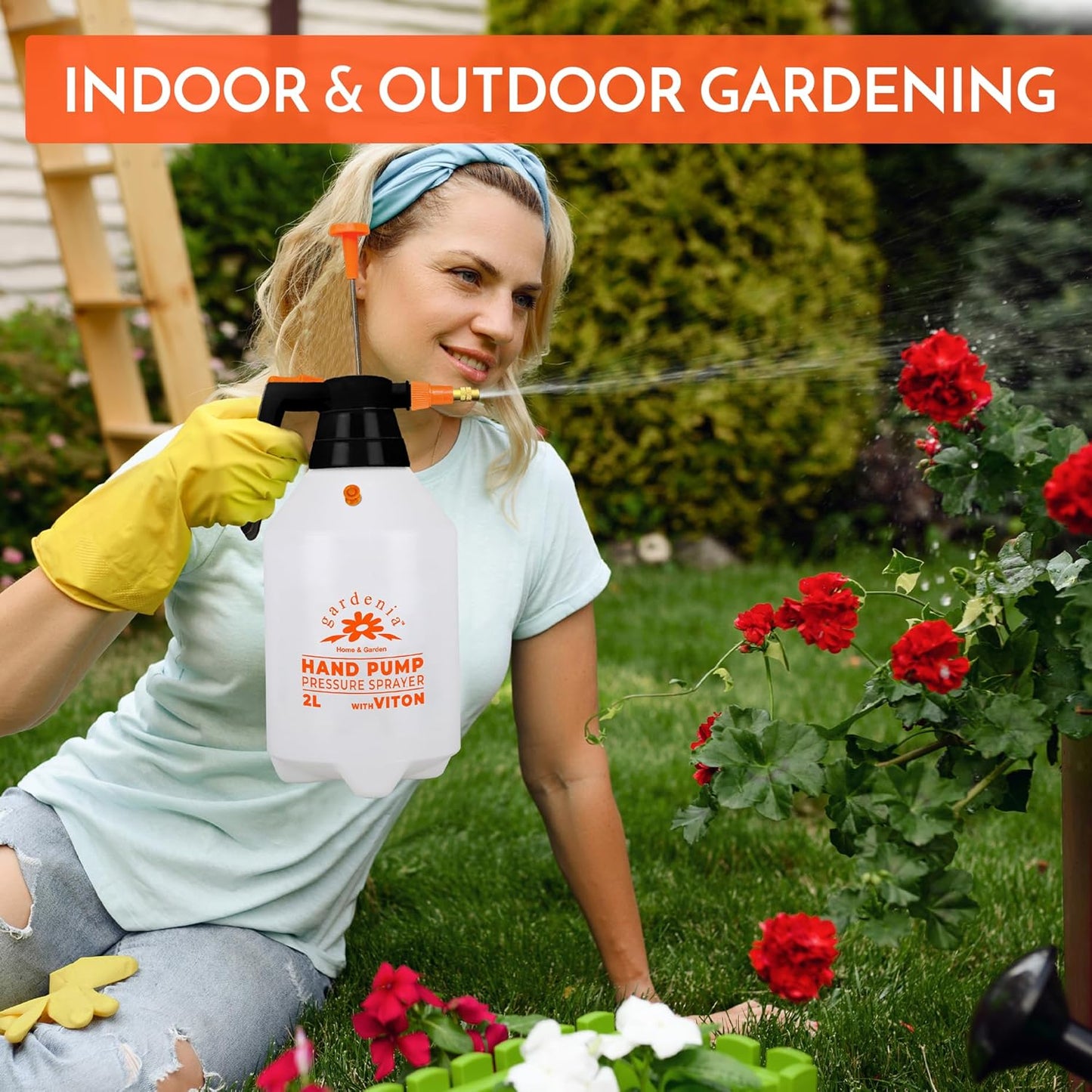 Handheld Pumping Sprayer Viton Seals Sprayers in Lawn and Garden, Spray Bottles for Cleaning Chemical Sprayer Continuous Spray Bottle for Plants 2 Pack 2L (0.53 Gal / 68oz)