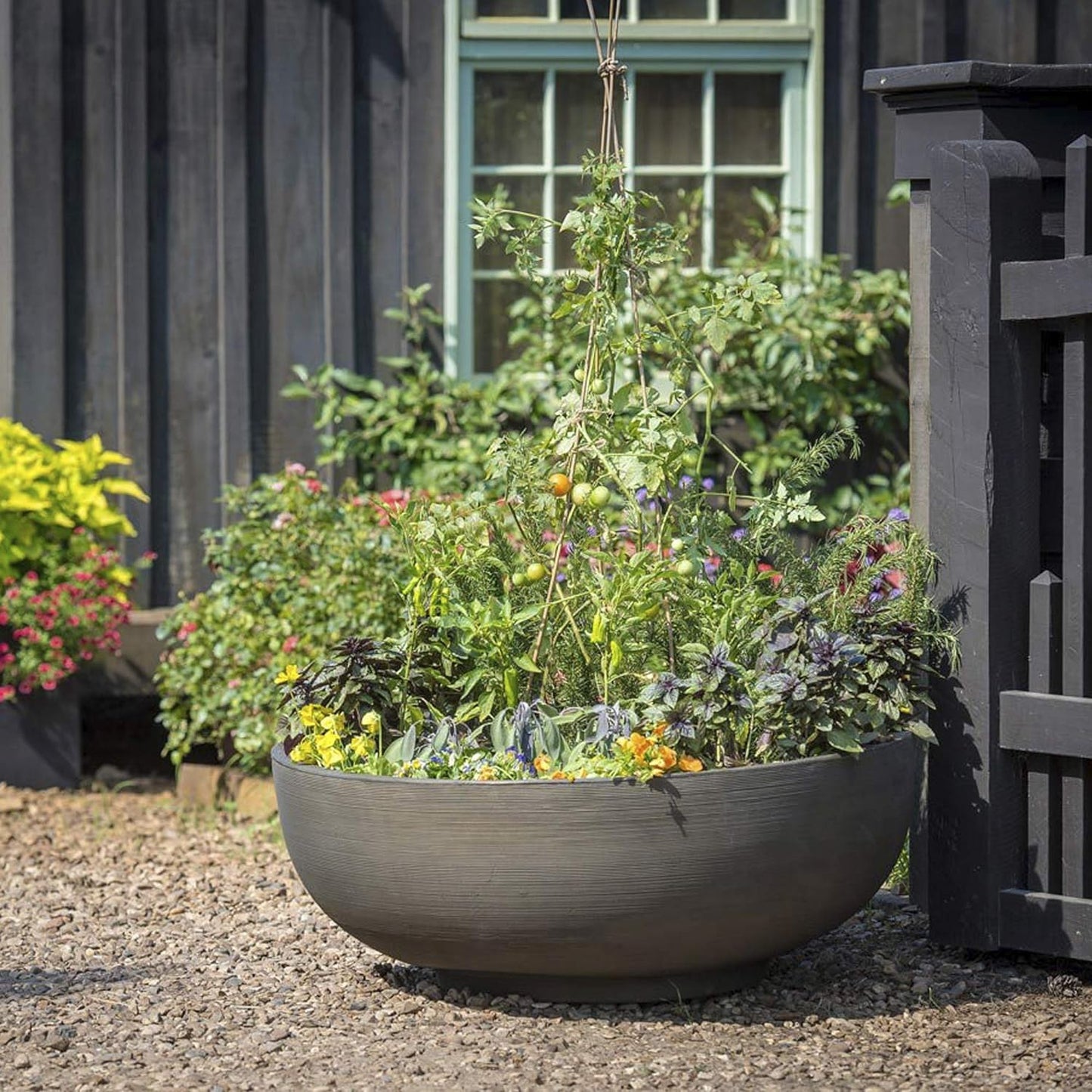 Crescent Garden Orinoco Planter Bowl – Double-Walled Resin Pot for Succulents, Flowers Without Drain Hole - 21" W x 8.25" H (Old Bronze)