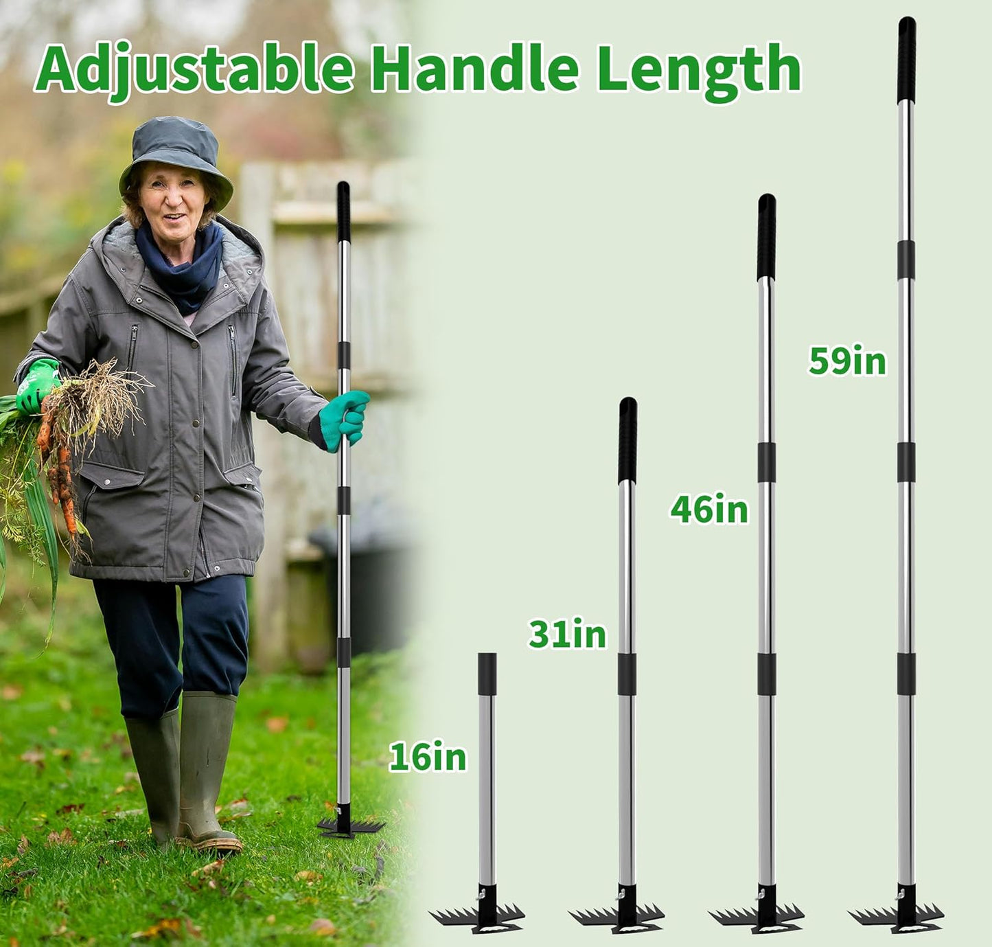 Weeding Puller Tool with Long Handle, 11 Tooth Manual Weed Rake Weeder Remover Tool Gardening with Gloves, Dandelion Gardenia Uprooting Tool for Yard, Lawn, Patio and Garden