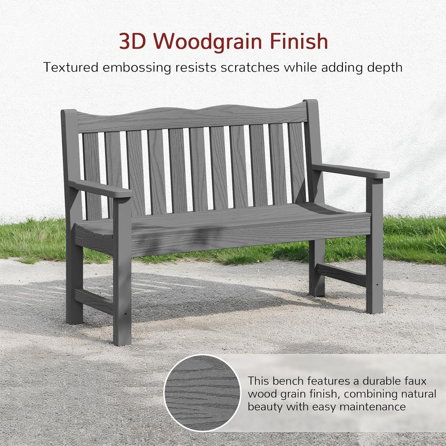 Outdoor Bench, Waterproof Garden Benches Set of 2, Never Rot or Fade, for Garden, Porch, Backyard and Deck, Grey