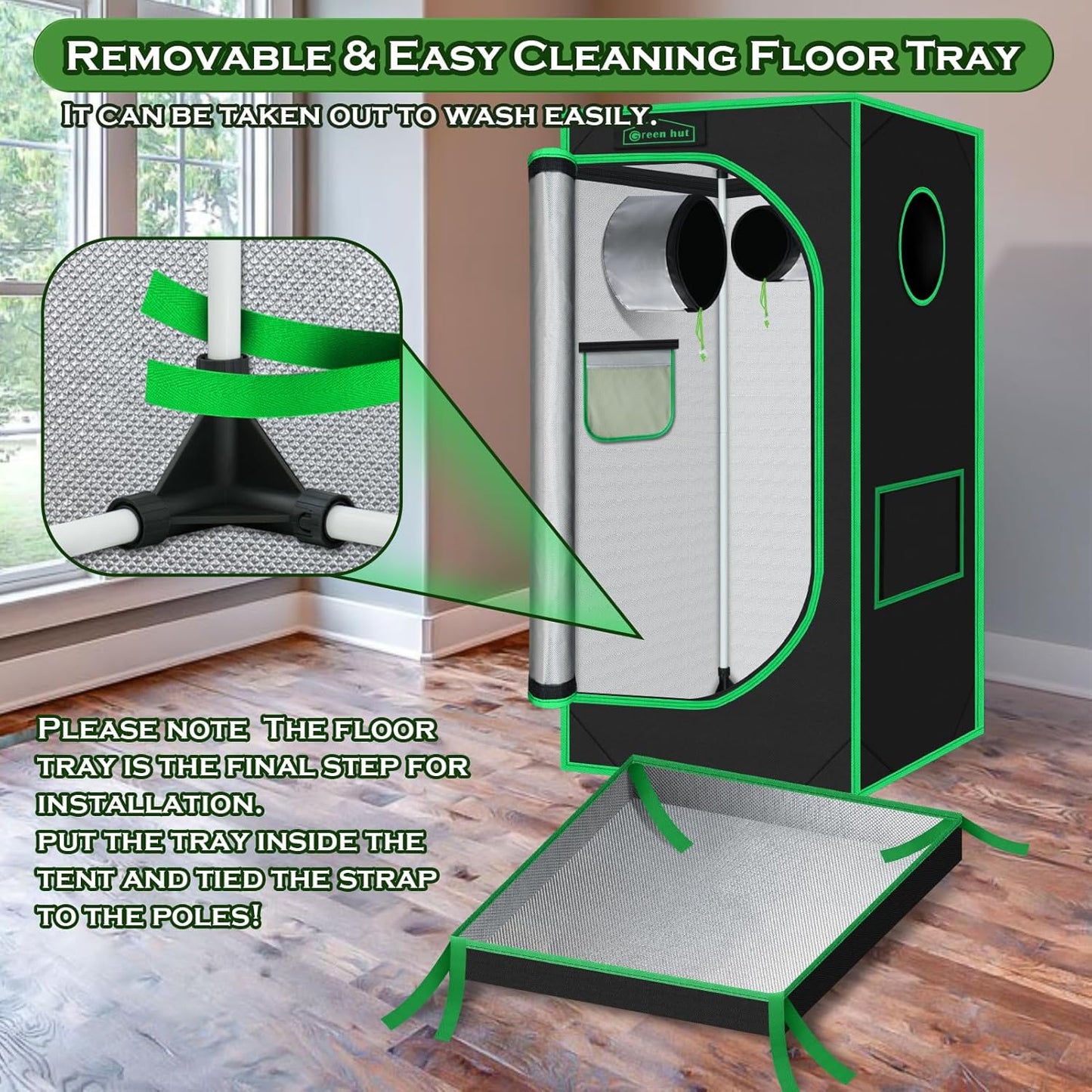 Grow Tent 24"x24"x48" 600D Mylar Hydroponic Indoor Grow Tents with Observation Window, Removable Floor Tray and Tool Bag for Indoor Plant Growing 2x2