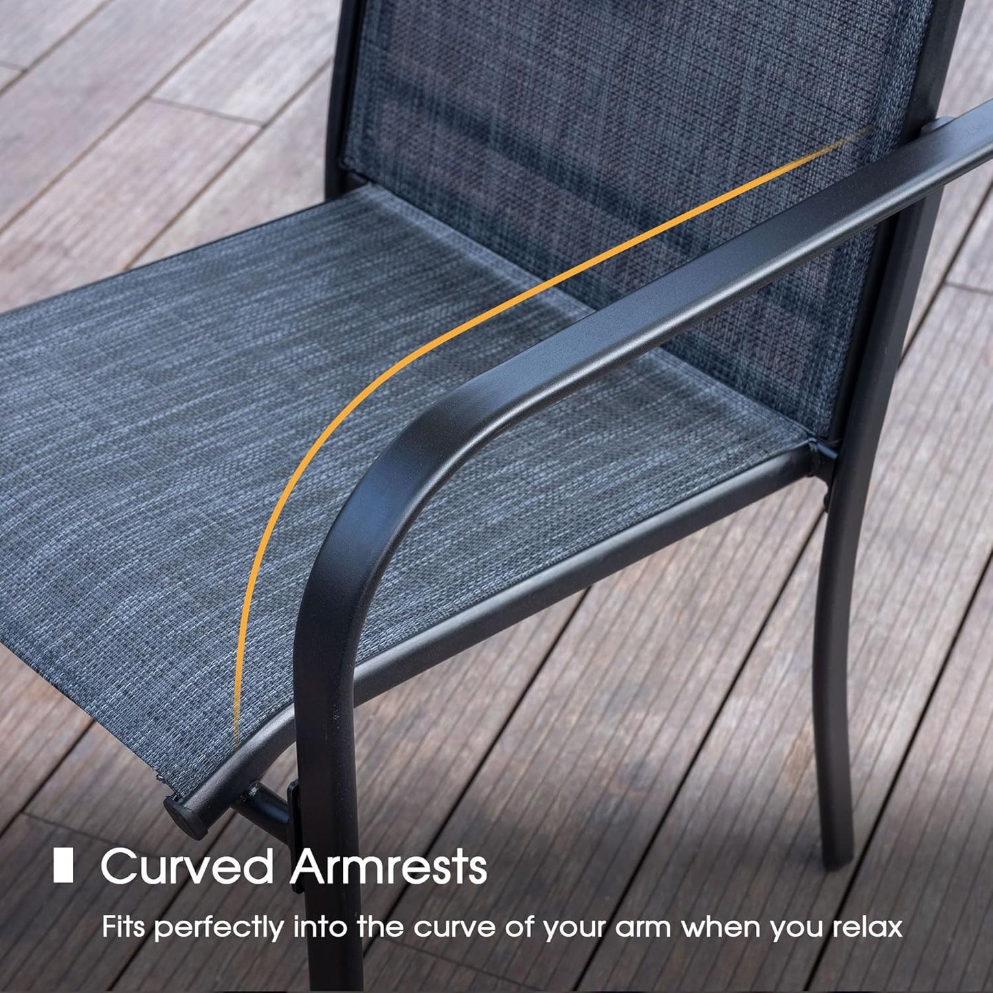 VICLLAX Patio Dining Set for 8, Outdoor Furniture Set Includes 53" Round Patio Table and 8 Patio Sling Chairs, Black Tabletop and Grey Fabric