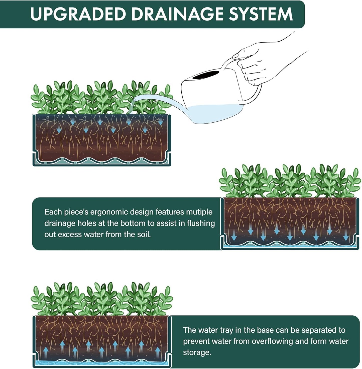D'vine Dev 12 Inch Window Box Planter, Rectangle Plastic Herb Planter with Drainage Holes and Saucer, Indoor Succulent Cactus Vegetable Pot for Windowsill, Garden Balcony, Green, Set of 1, 76-X-C-1