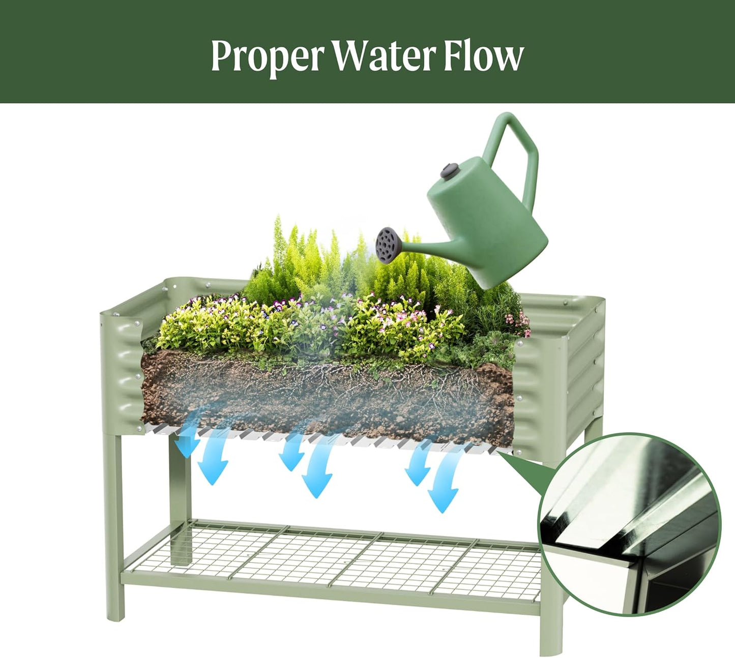 Elevated Raised Garden Bed-V Series, 2' x 8' Garden Beds with Legs & Storage Rack for Patio Porch, 1400 Lbs Weight Capacity, Outdoor Planter Boxes for Gardening Herbs Vegetables Flowers, Olive Green