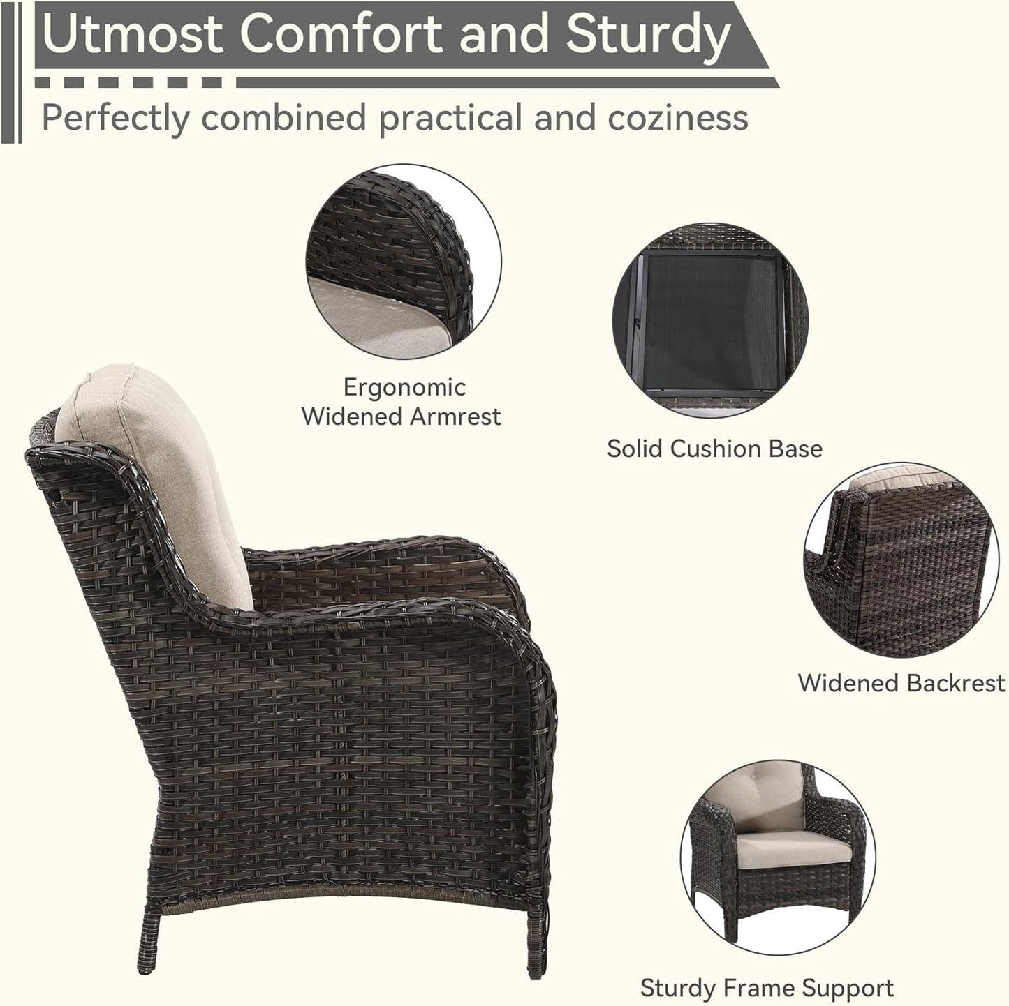 7 Pieces Outdoor Patio Conversation Set, Wicker Furniture Set Includes 3-Seat Sofa, Patio Rattan Dining Chair Set of 4, 2 Ottomans, for Porch, Yard, Mixed Brown Rattan, Beige